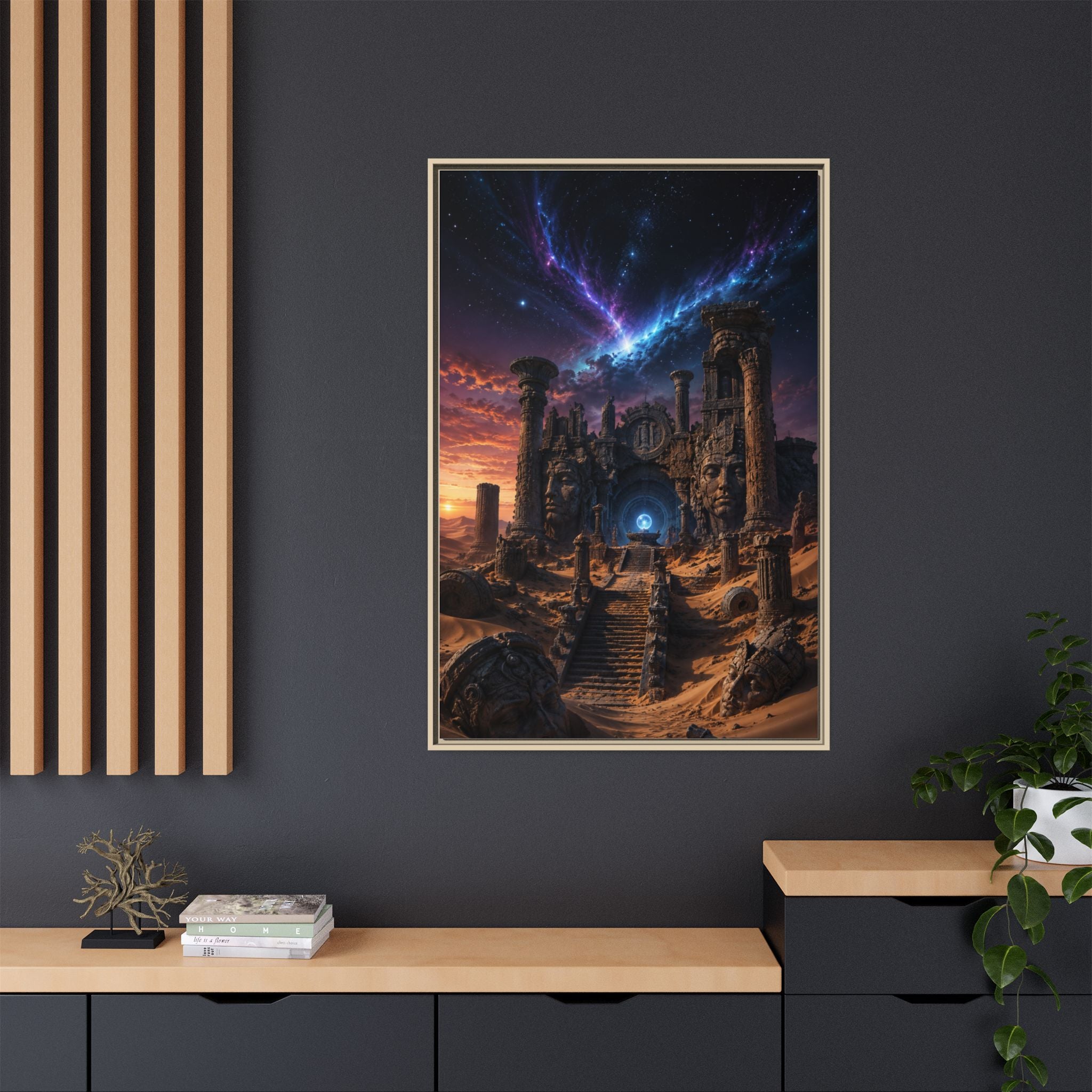 Framed Matte Canvas — Mystical Desert Ruins Nightscape