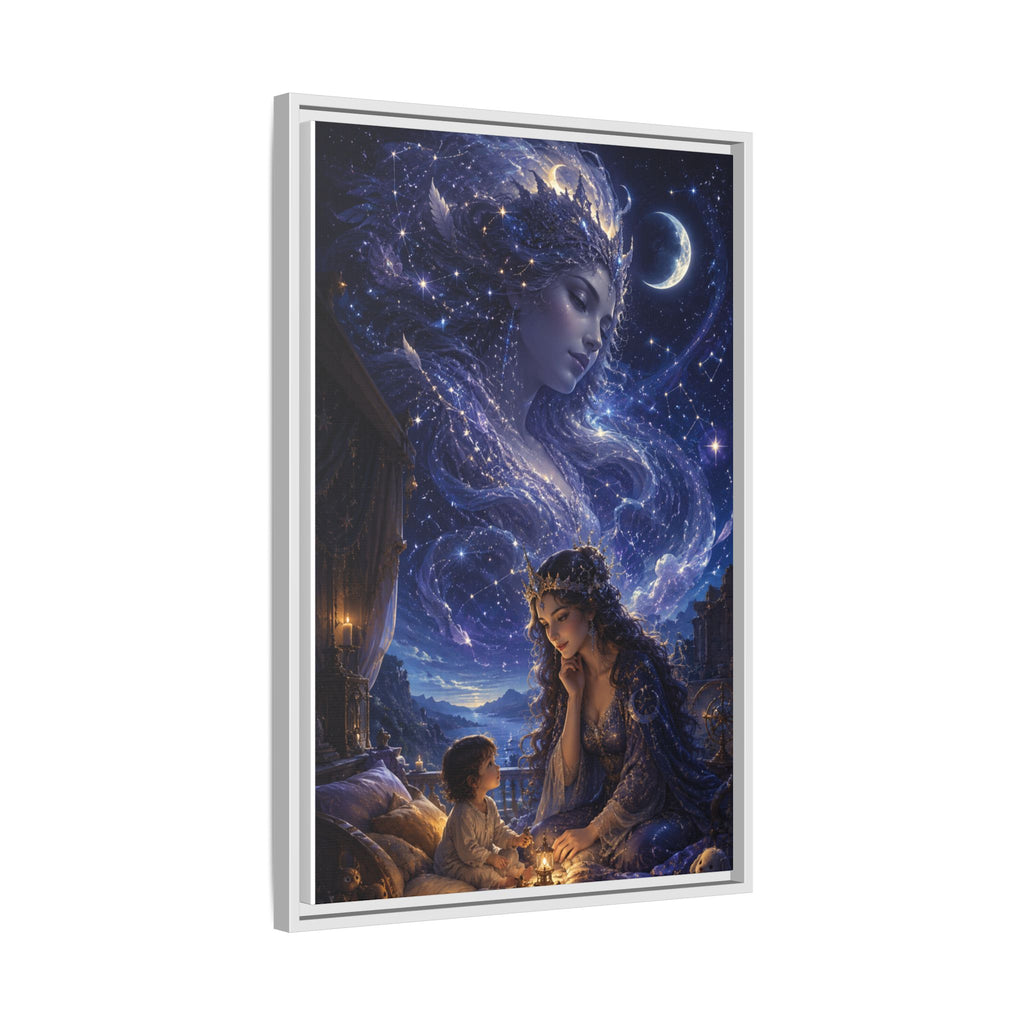 Framed Matte Canvas — Mystical Moon Mother & Child Nightscape Wall Art