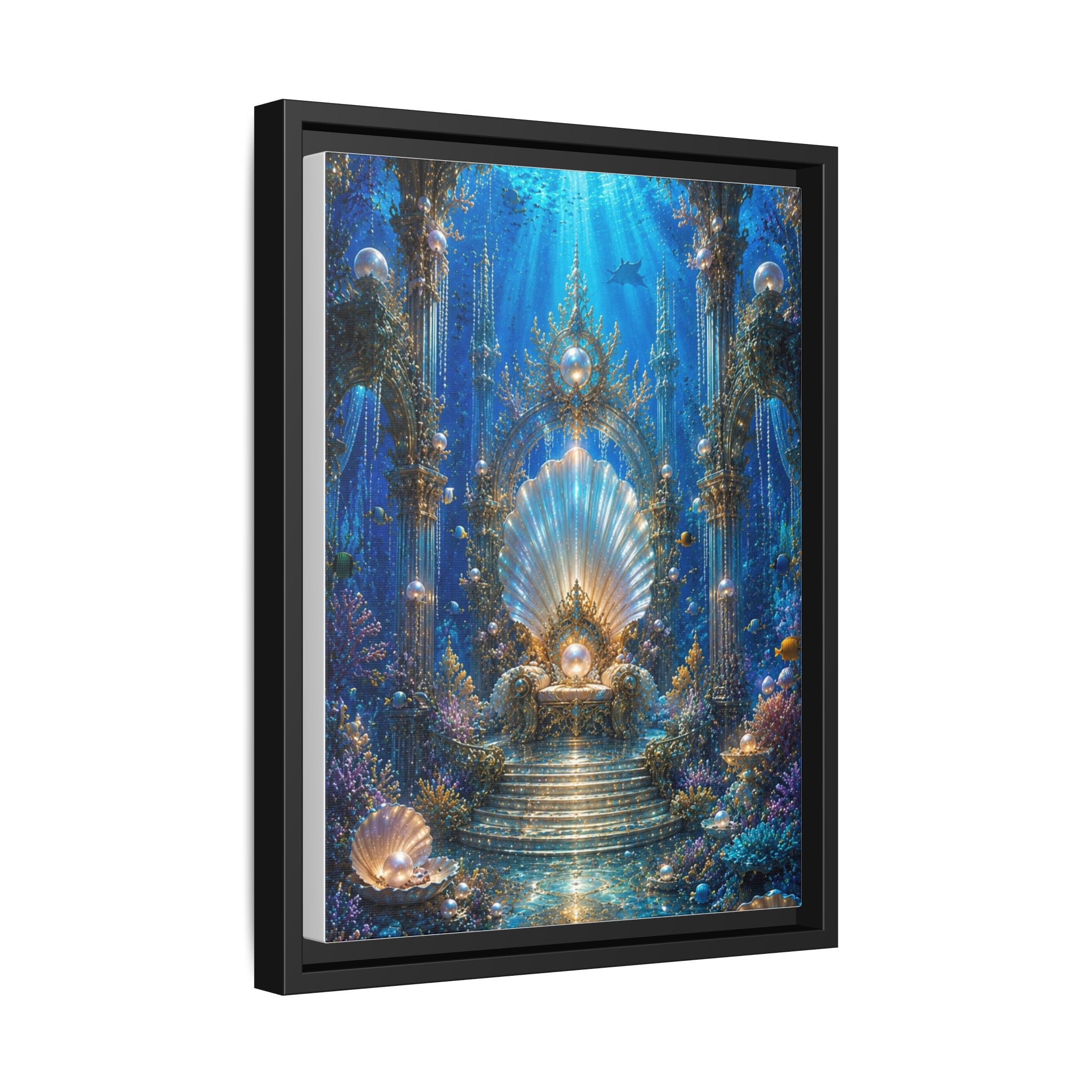 Underwater Palace Framed Canvas Art — Mermaid Throne Ocean Fantasy Print