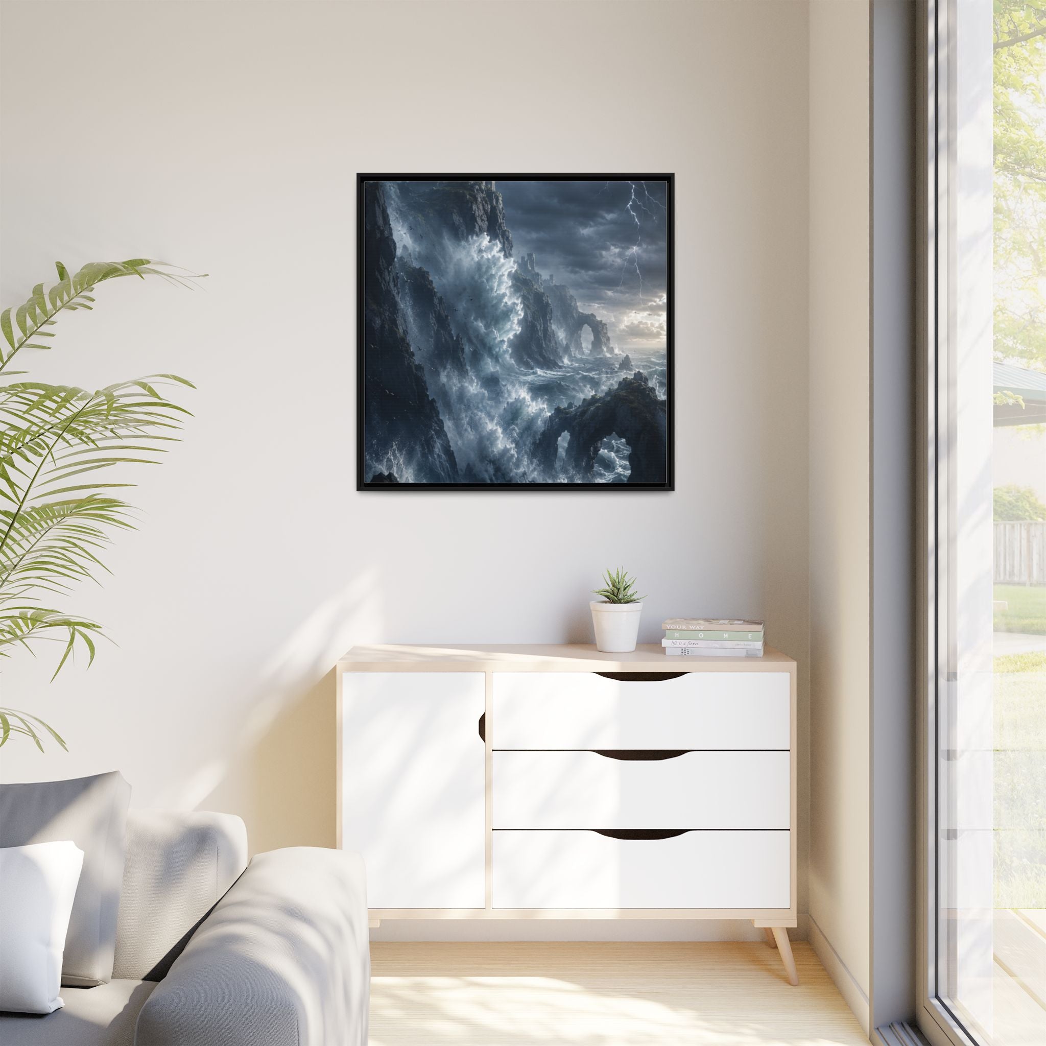 Framed Matte Canvas - Stormy Ocean Fantasy Wall Art