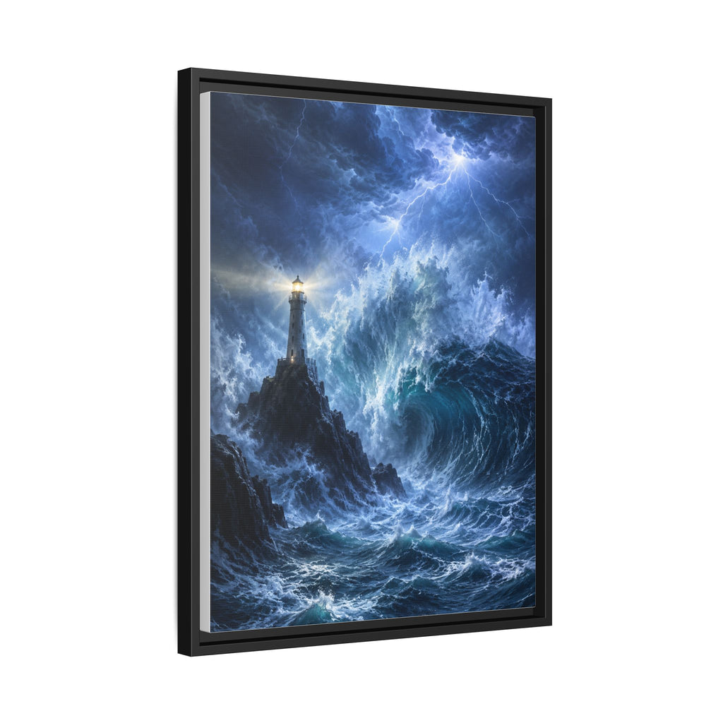 Framed Matte Canvas – Stormy Lighthouse Ocean Print
