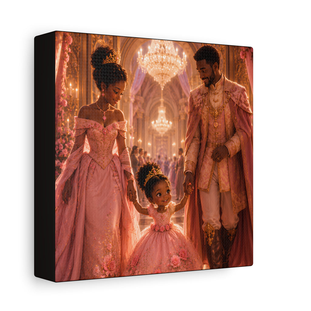 Princess Family Canvas Wall Art — Pink Royal Ballroom Scene