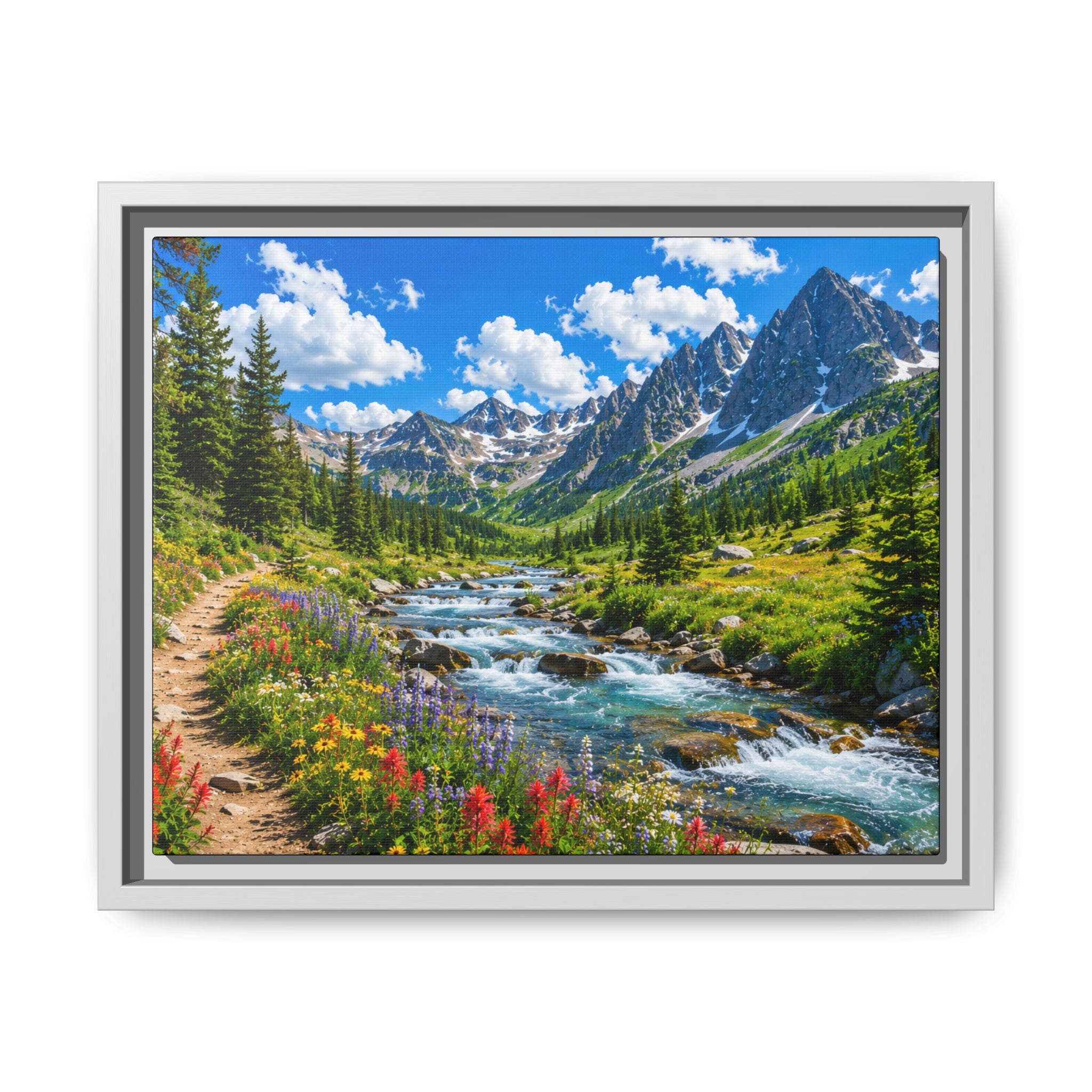 Framed Framed Canvas Mountain River Landscape Wall Art