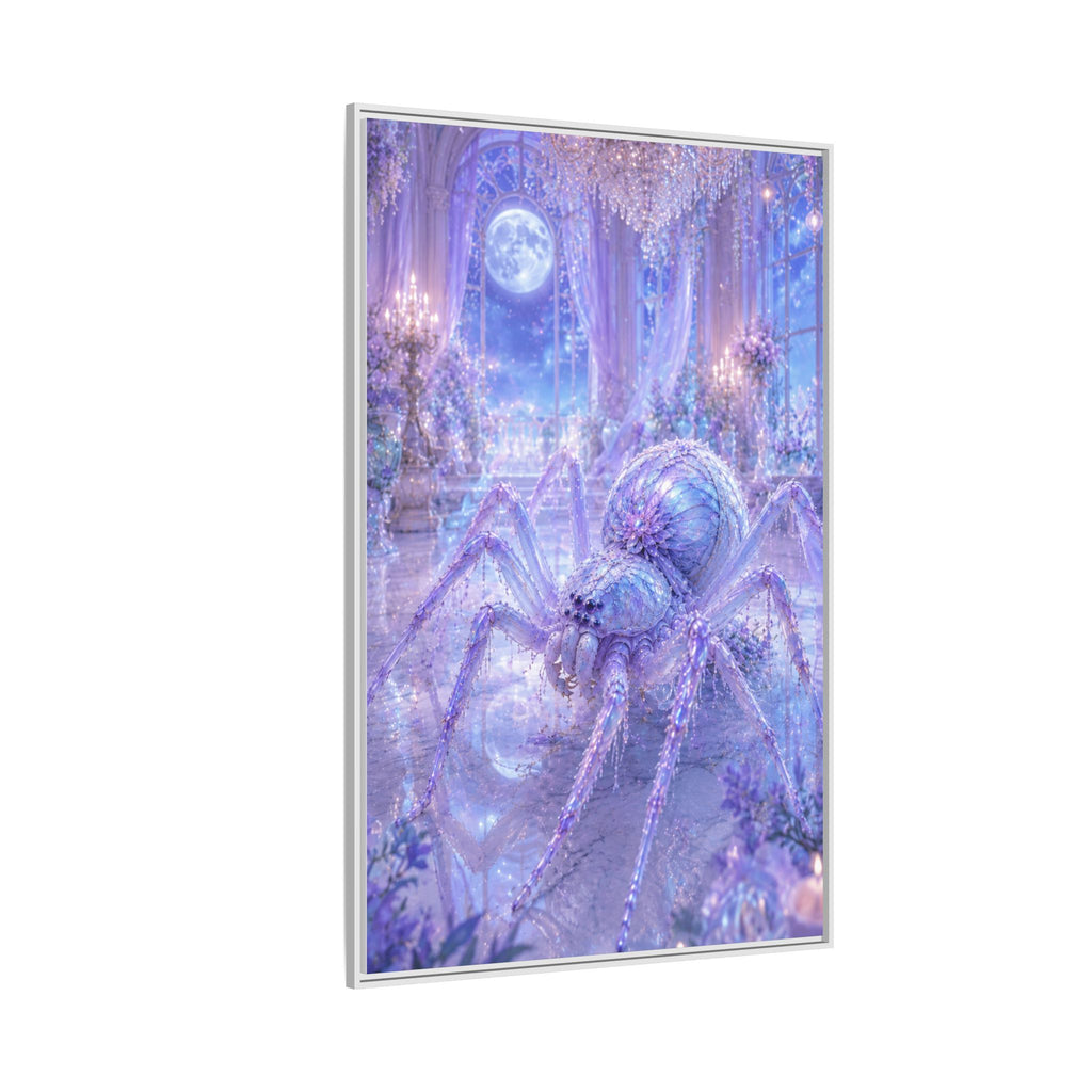 Moonlit Spider Fantasy Canvas Print — Lavender Enchanted Wall Art (Framed)