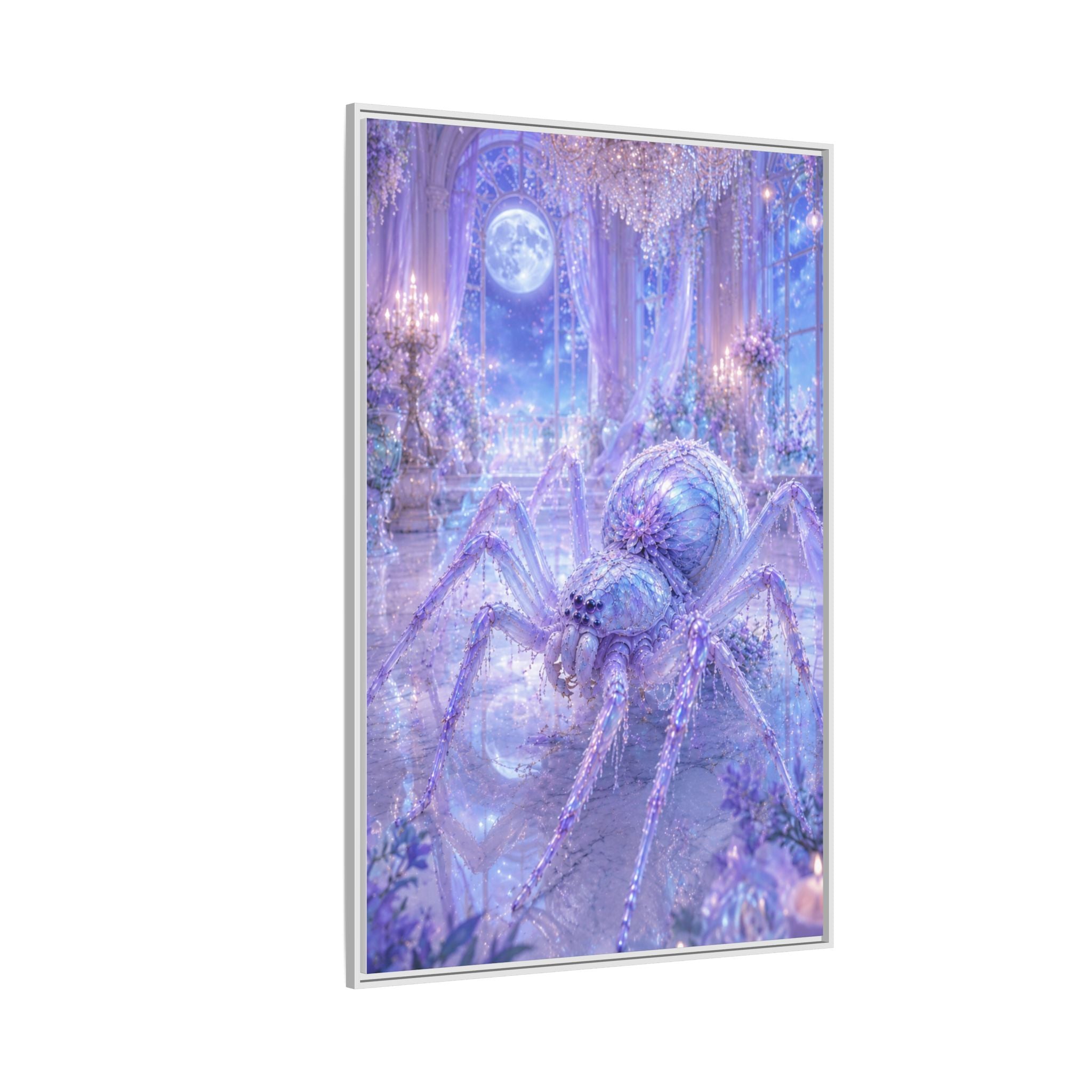 Moonlit Spider Fantasy Canvas Print — Lavender Enchanted Wall Art (Framed)
