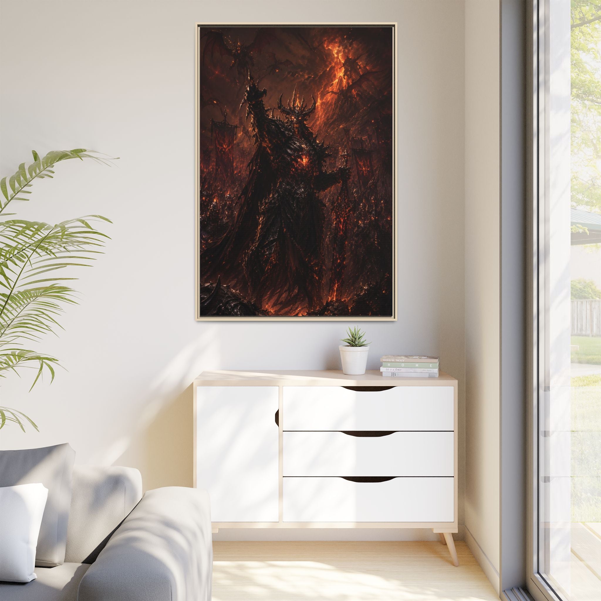 Framed Matte Canvas: Infernal Dark Lord Fantasy Wall Art