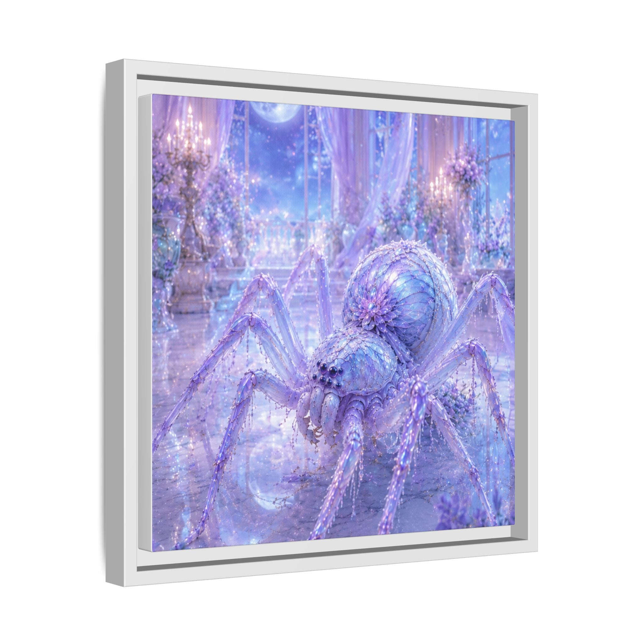 Moonlit Spider Fantasy Canvas Print — Lavender Enchanted Wall Art (Framed)