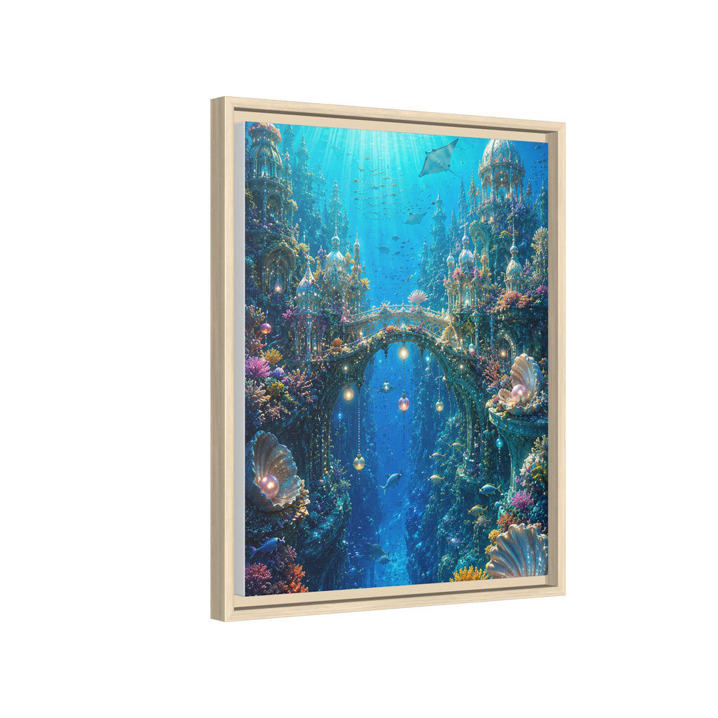 Underwater Fantasy Matte Canvas Framed Print — Ocean City Coral Reef Wall Art