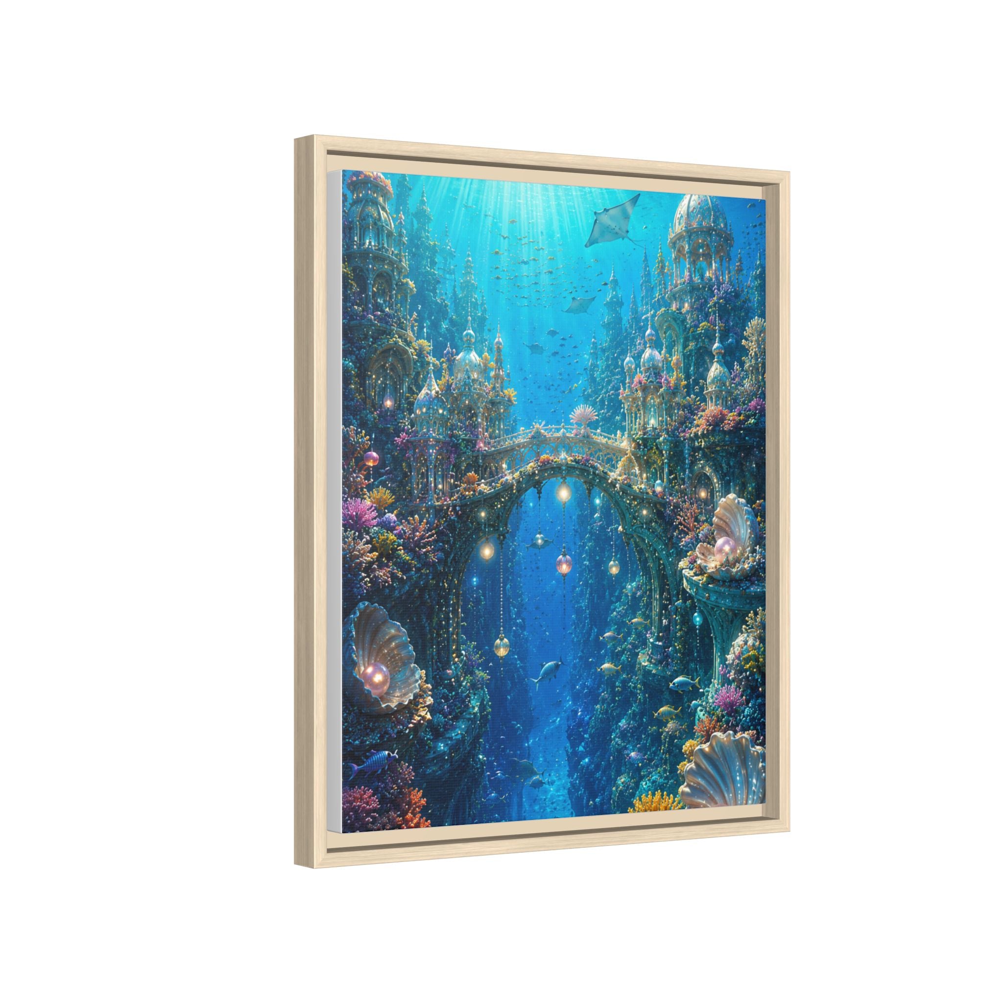 Underwater Fantasy Matte Canvas Framed Print — Ocean City Coral Reef Wall Art