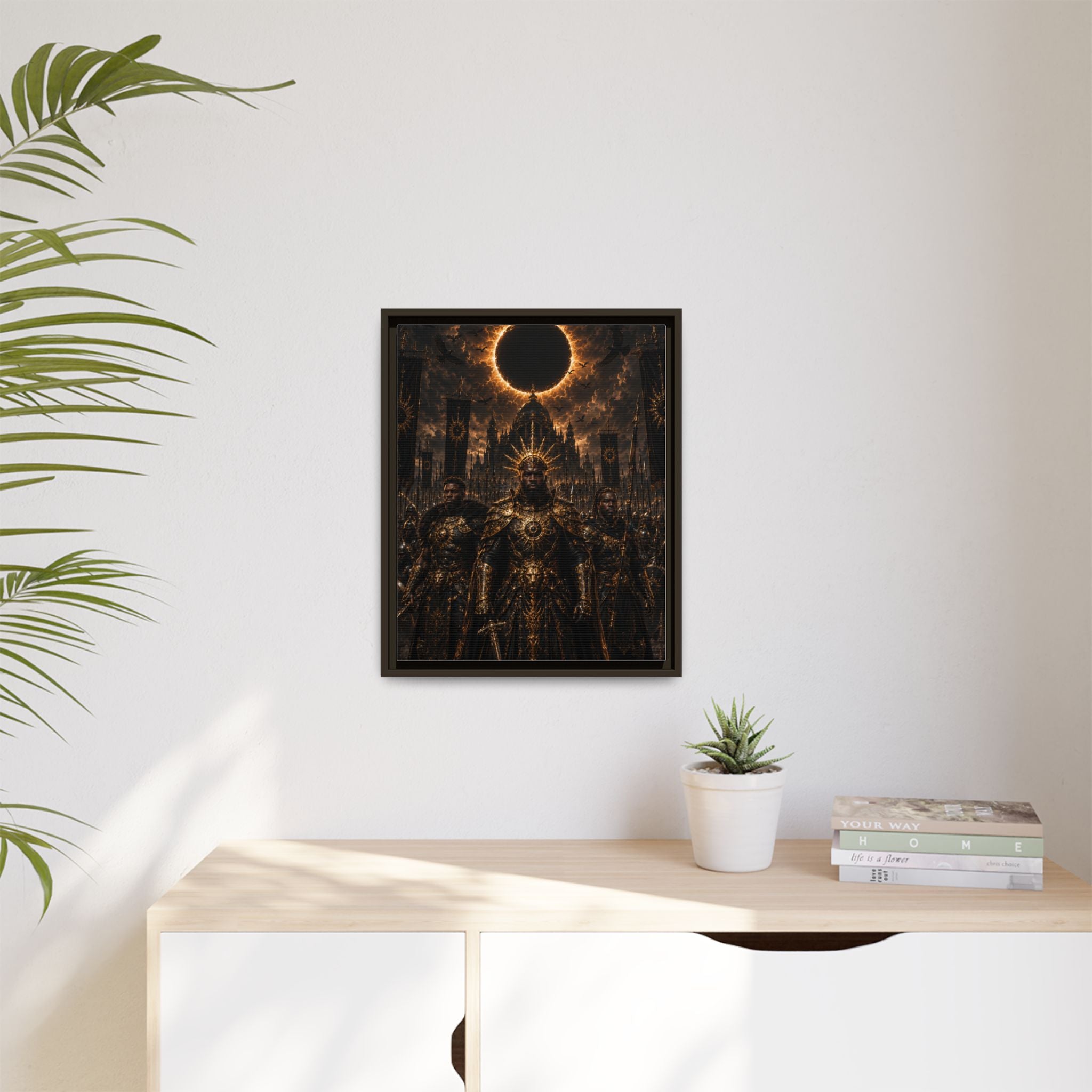 Dark Solar Eclipse Warrior Matte Canvas Framed Art Print