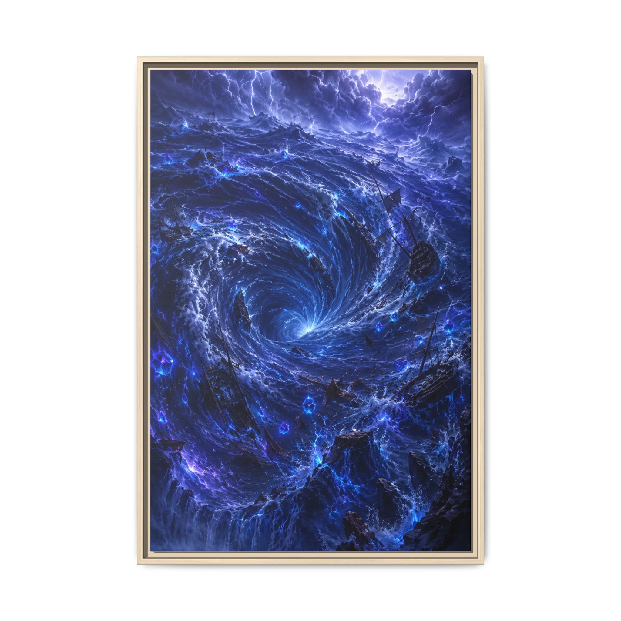 Framed Matte Canvas - Blue Cosmic Vortex Wall Art