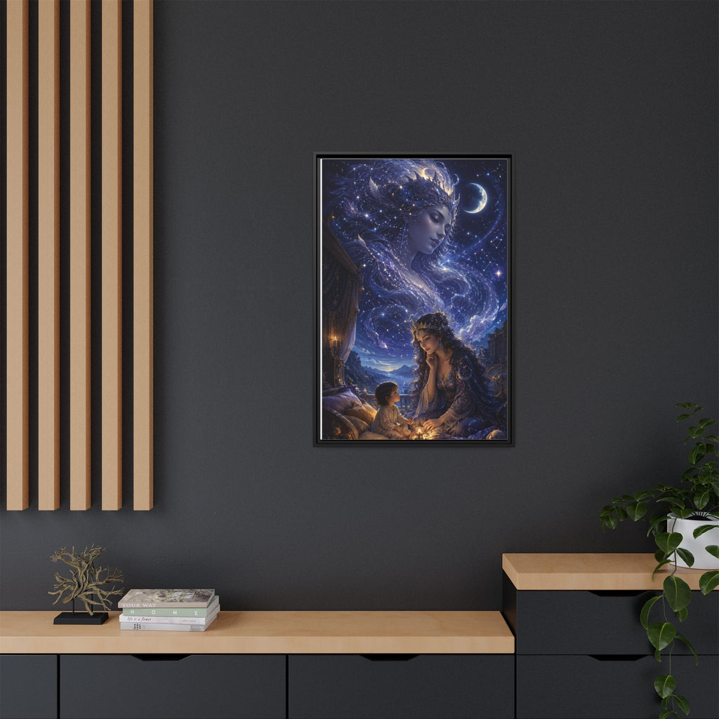 Framed Matte Canvas — Mystical Moon Mother & Child Nightscape Wall Art