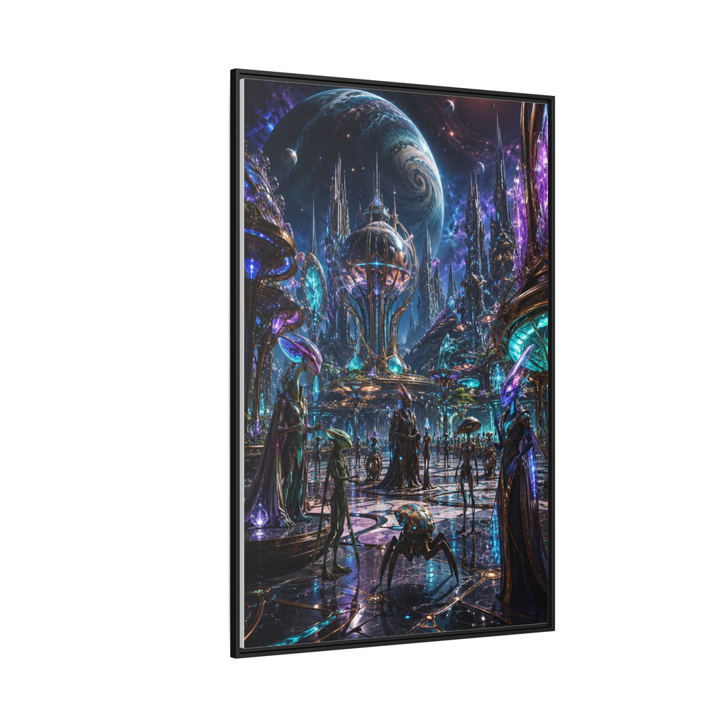 Framed Matte Canvas - Neon Sci‑Fi Cityscape Wall Art