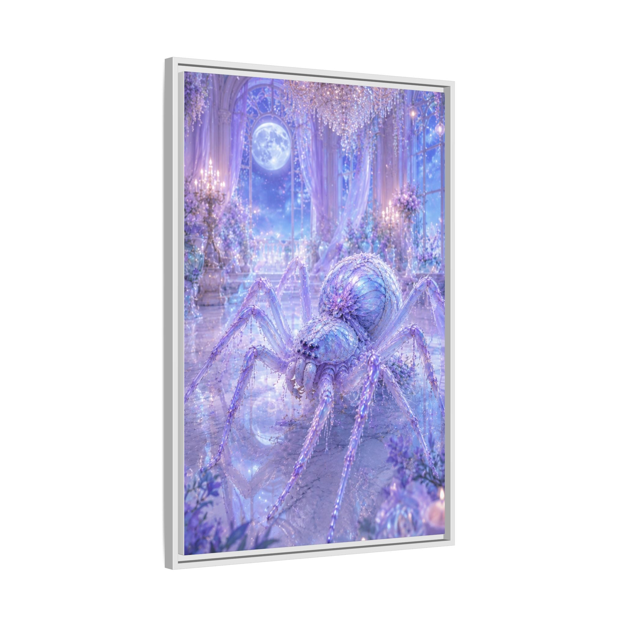 Moonlit Spider Fantasy Canvas Print — Lavender Enchanted Wall Art (Framed)