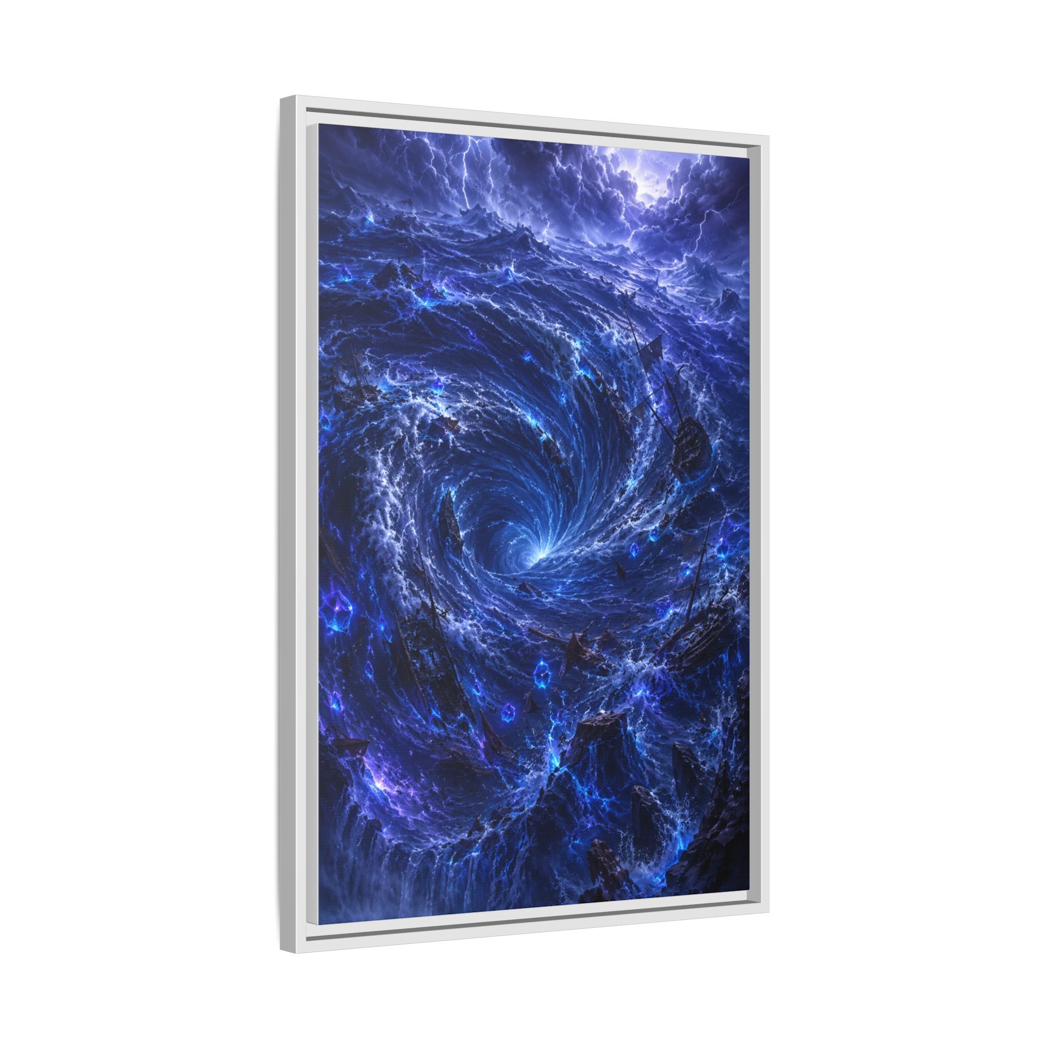 Framed Matte Canvas - Blue Cosmic Vortex Wall Art