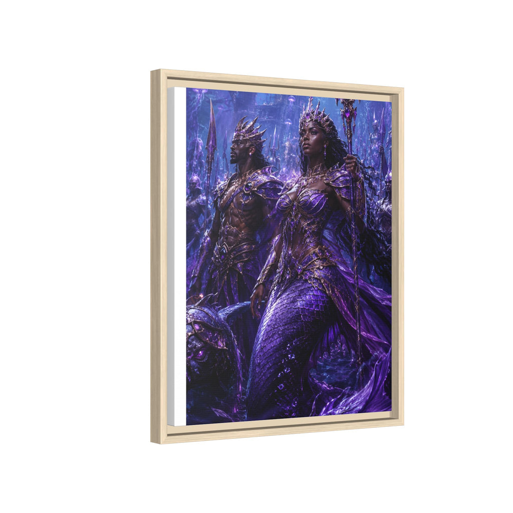 Framed Matte Canvas Print — Regal Underwater Merfolk Royalty (Purple)