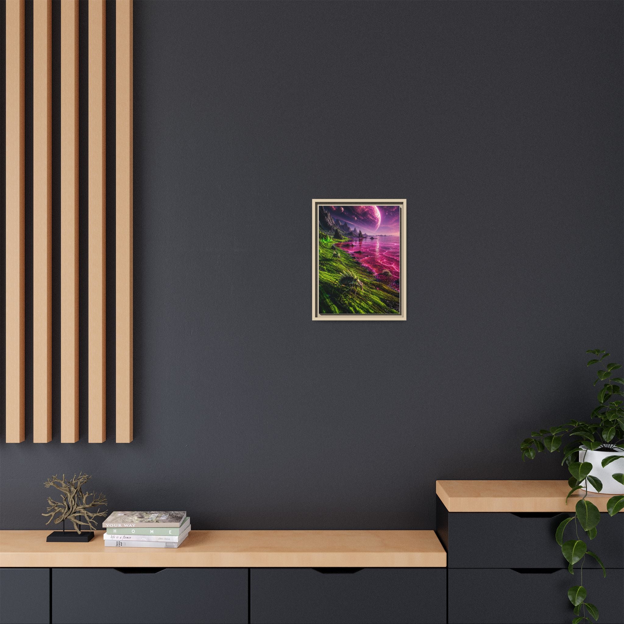 Framed Matte Canvas - Neon Alien Landscape Wall Art
