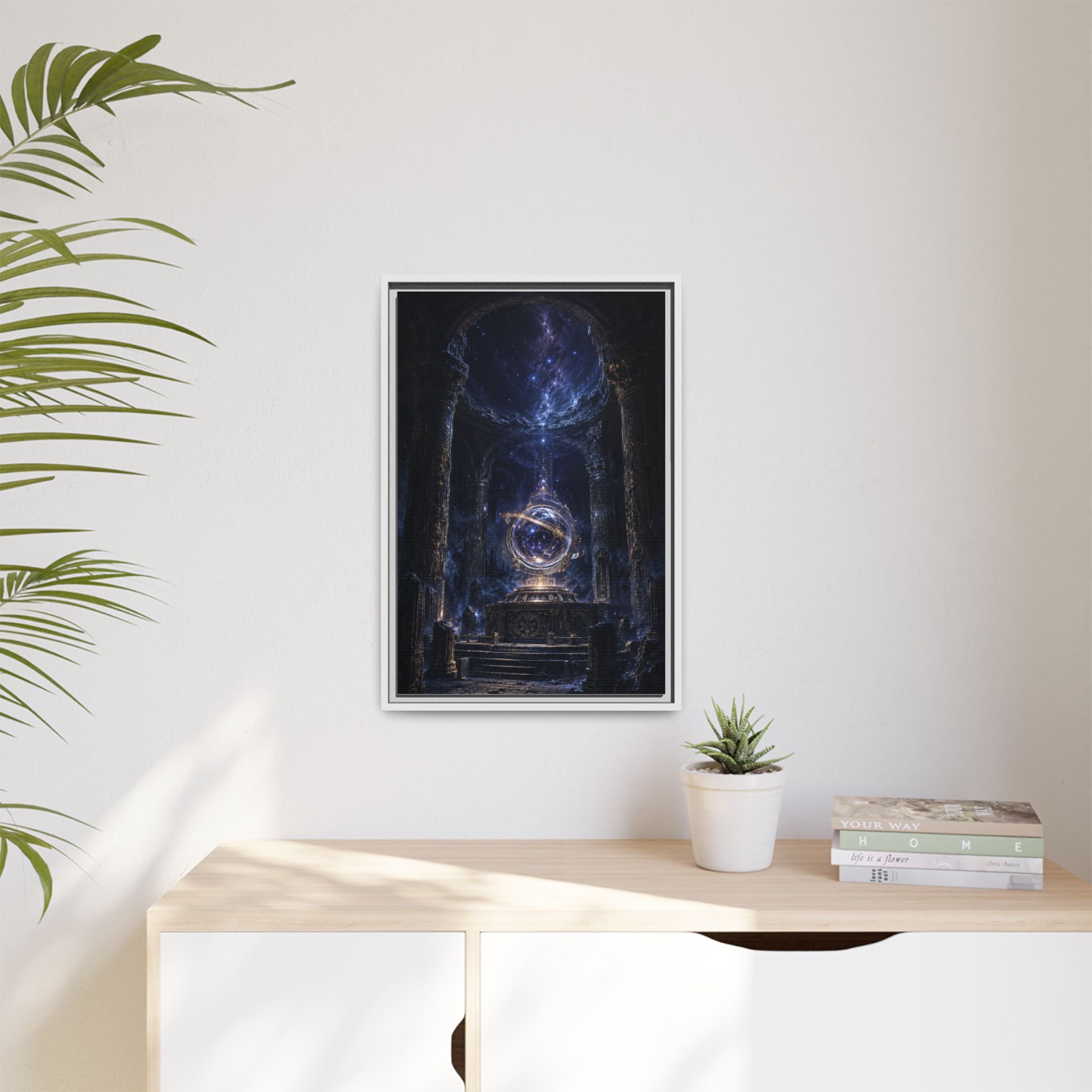 Framed Cosmic Temple Matte Canvas Art — Mystic Astral Orb Wall Decor