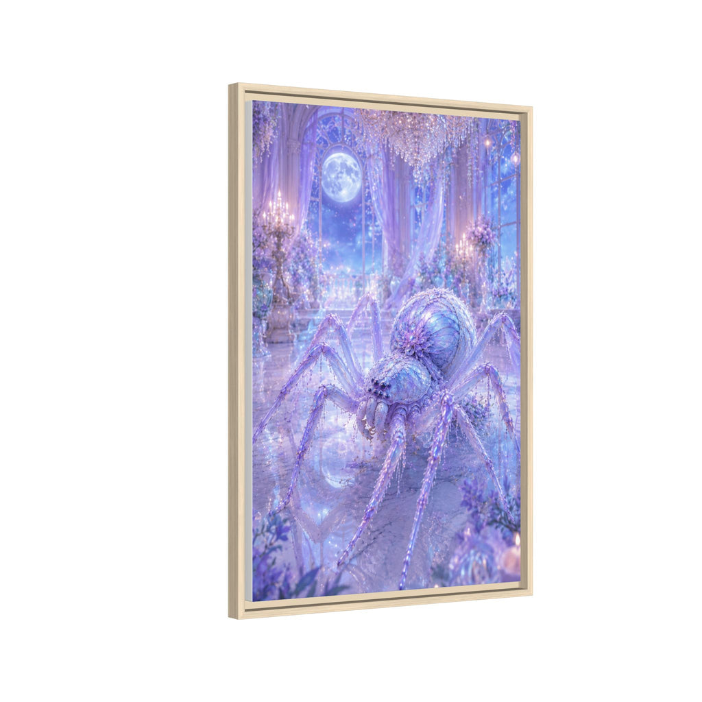 Moonlit Spider Fantasy Canvas Print — Lavender Enchanted Wall Art (Framed)