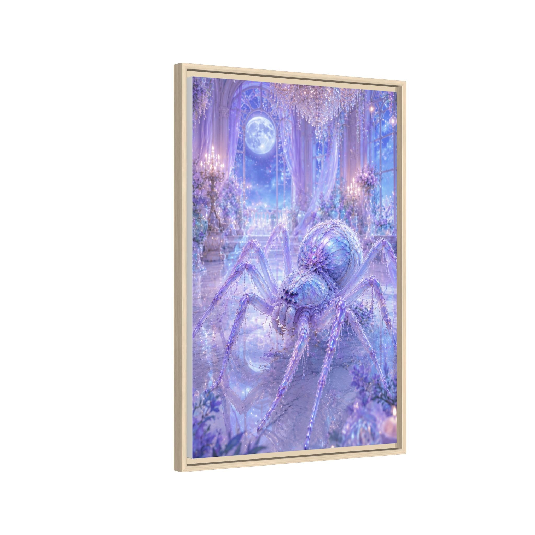Moonlit Spider Fantasy Canvas Print — Lavender Enchanted Wall Art (Framed)
