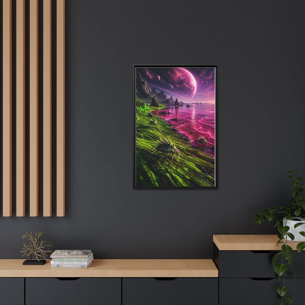 Framed Matte Canvas - Neon Alien Landscape Wall Art