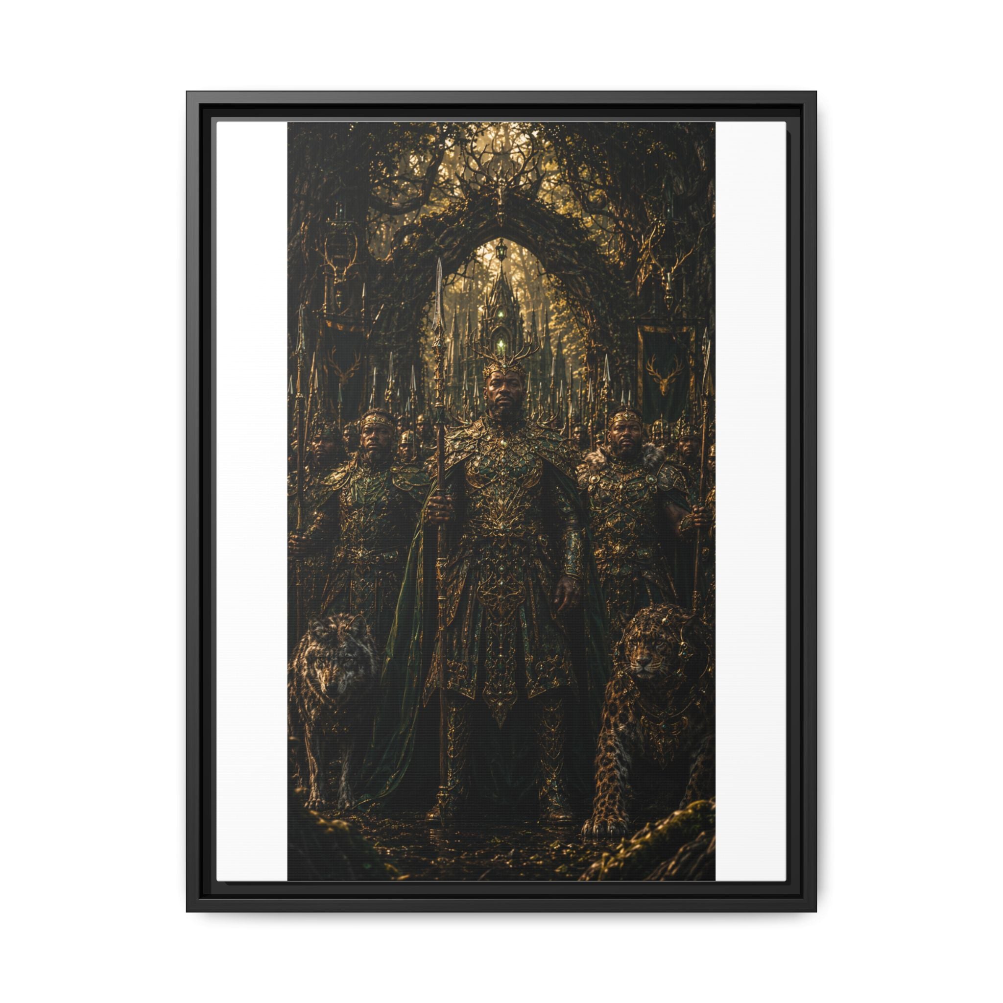 Framed Matte Canvas — Regal Fantasy King in Ornate Armor