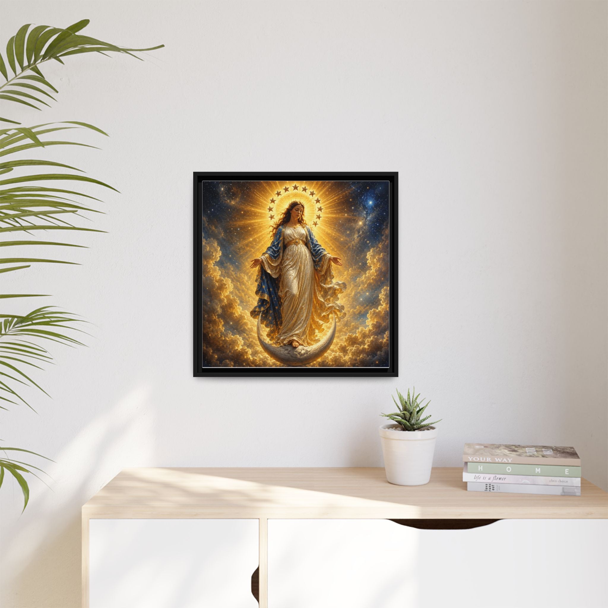 Madonna and Childlike Grace Framed Matte Canvas – Radiant Virgin Mary Wall Art