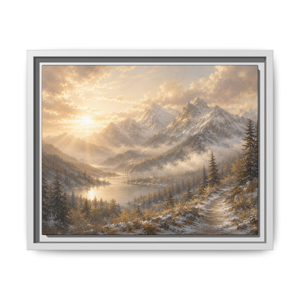 Golden Sunrise Mountain Framed Canvas Print (Framed)