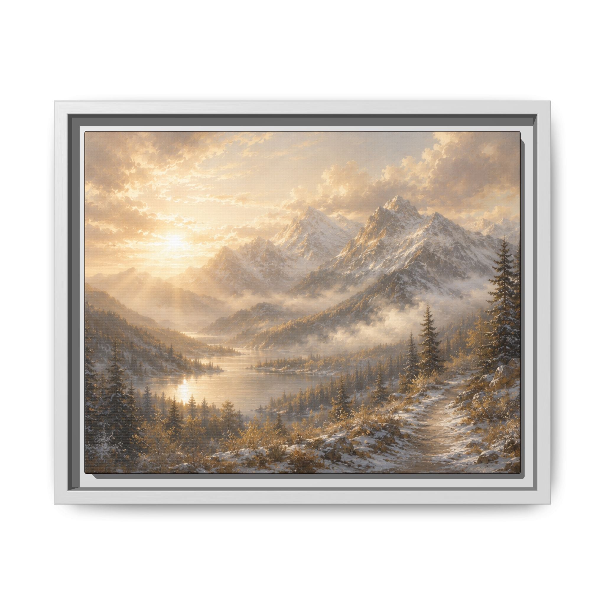 Golden Sunrise Mountain Framed Canvas Print (Framed)