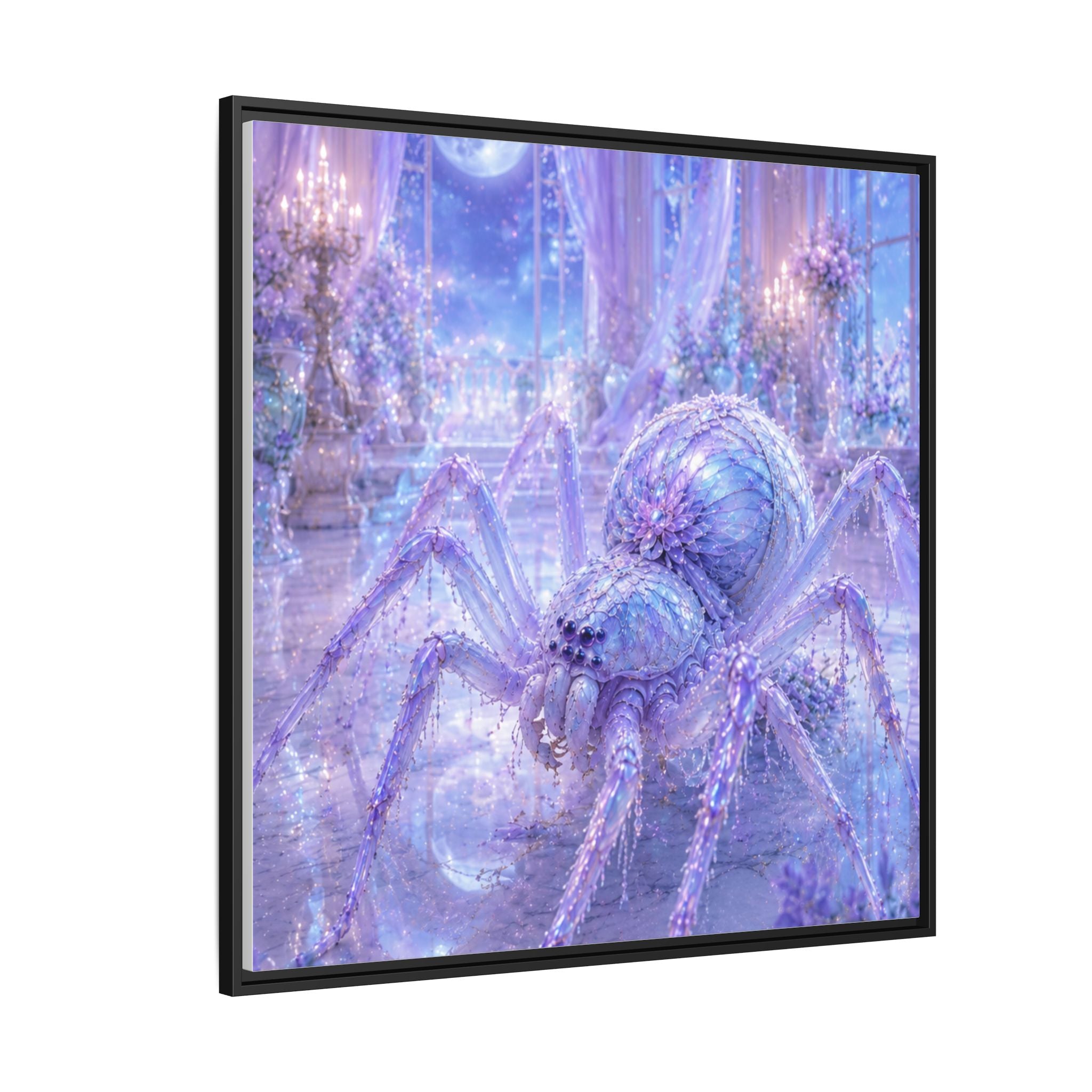 Moonlit Spider Fantasy Canvas Print — Lavender Enchanted Wall Art (Framed)