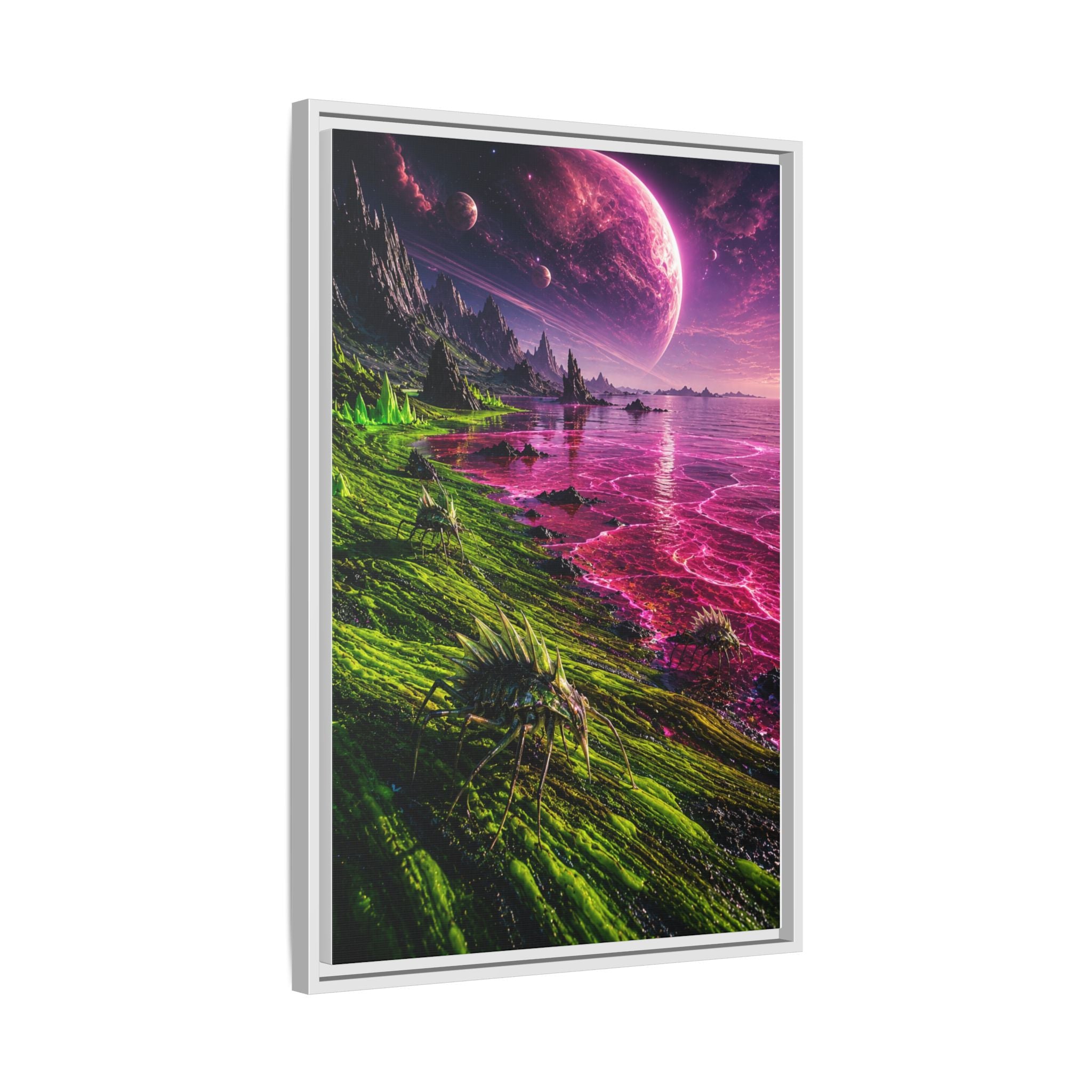 Framed Matte Canvas - Neon Alien Landscape Wall Art