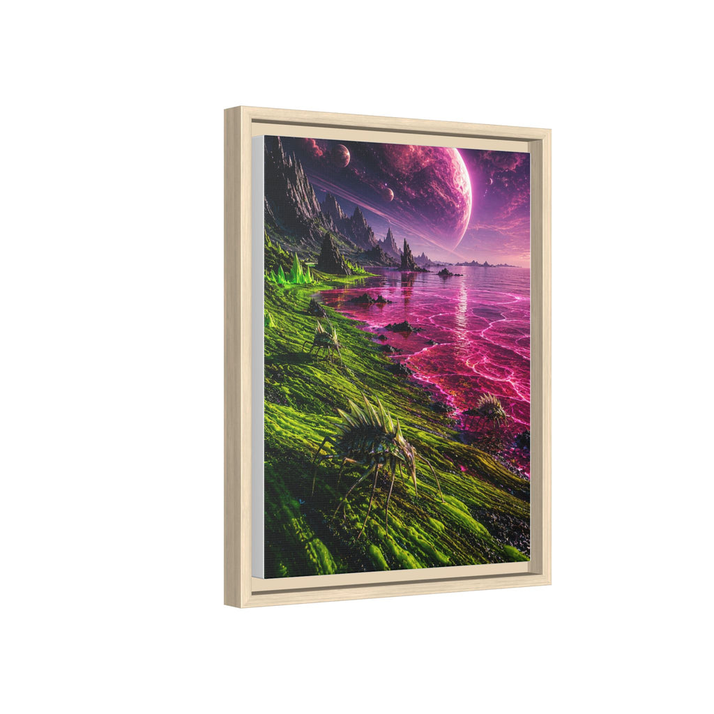 Framed Matte Canvas - Neon Alien Landscape Wall Art