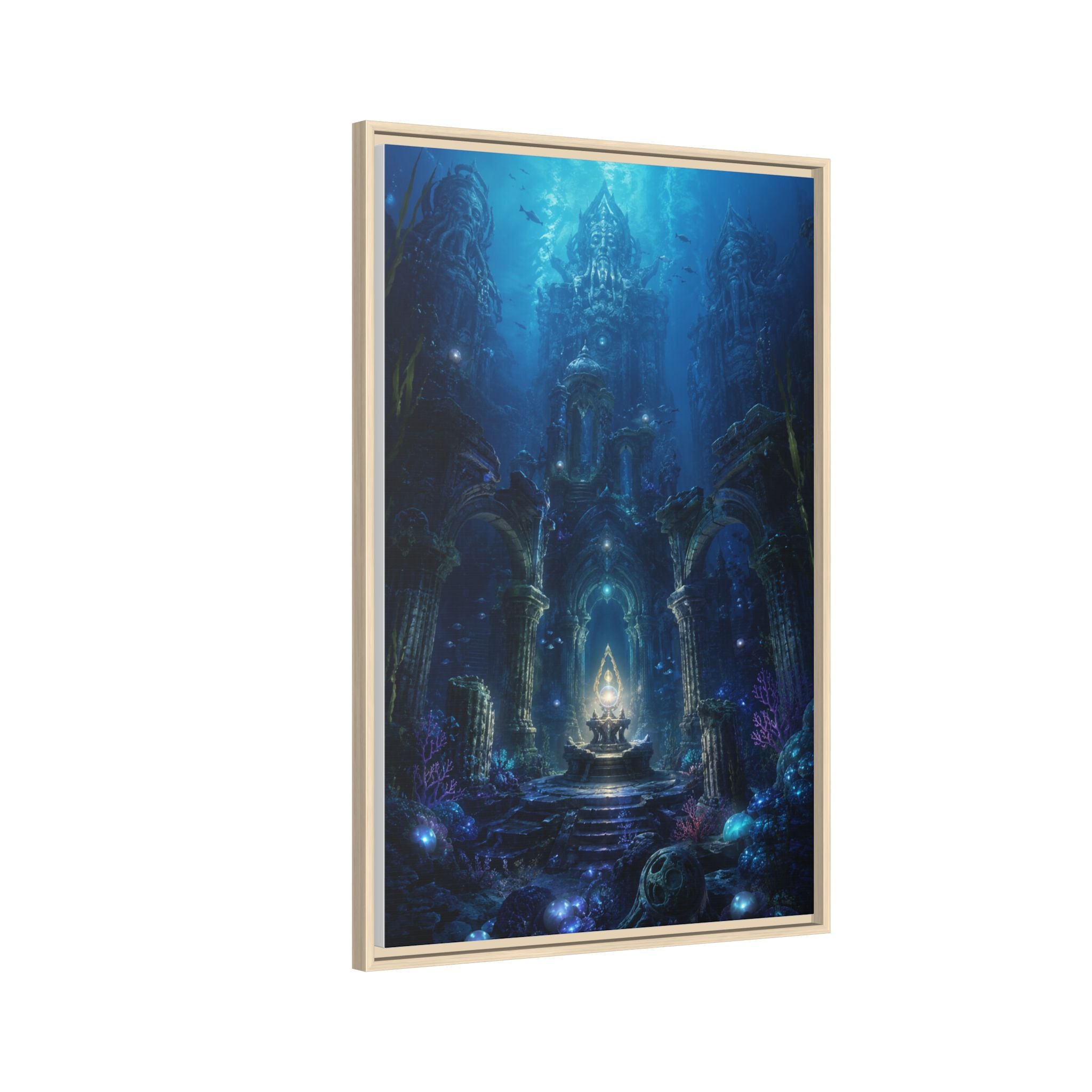 Framed Matte Canvas - Enchanted Underwater Temple Fantasy Art