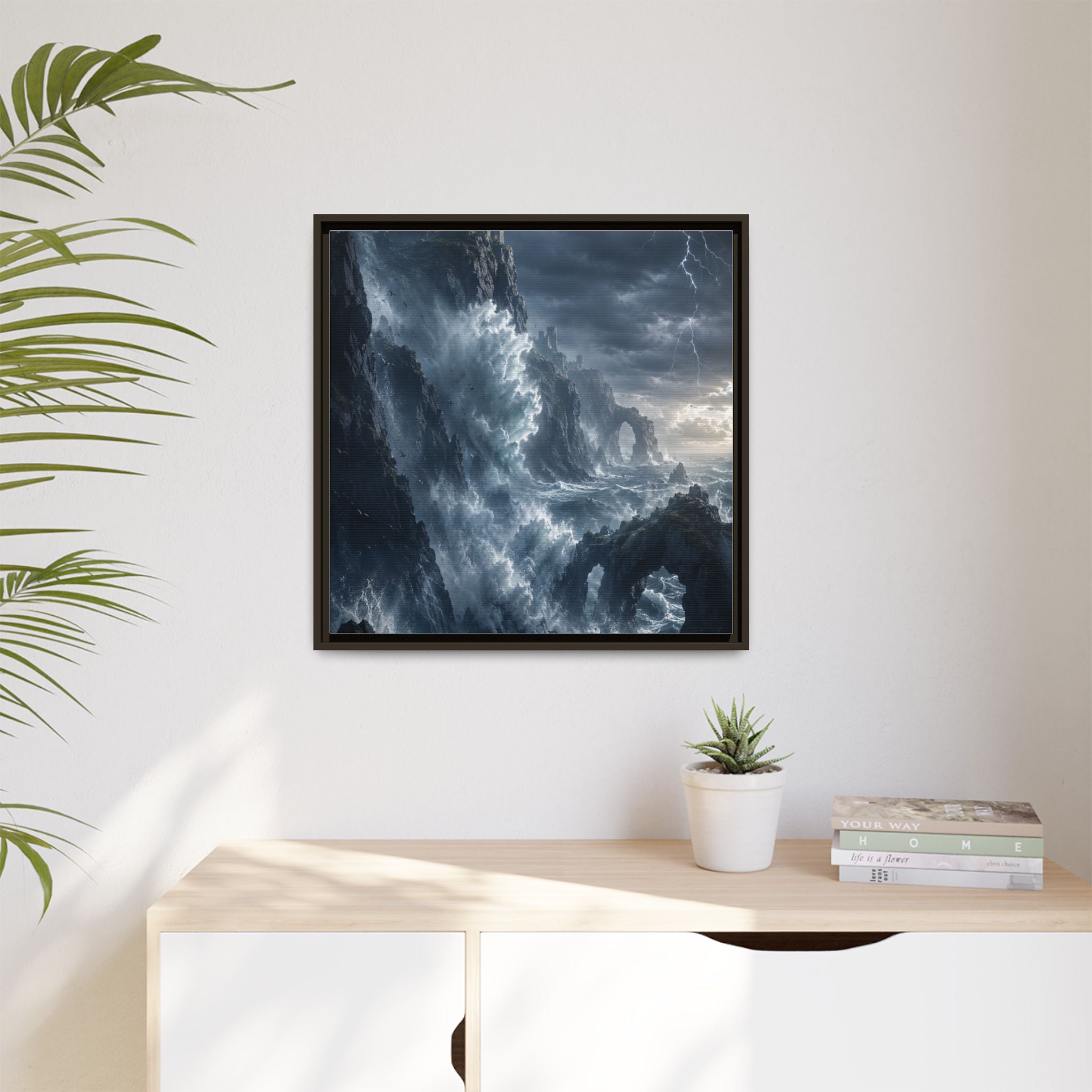 Framed Matte Canvas - Stormy Ocean Fantasy Wall Art