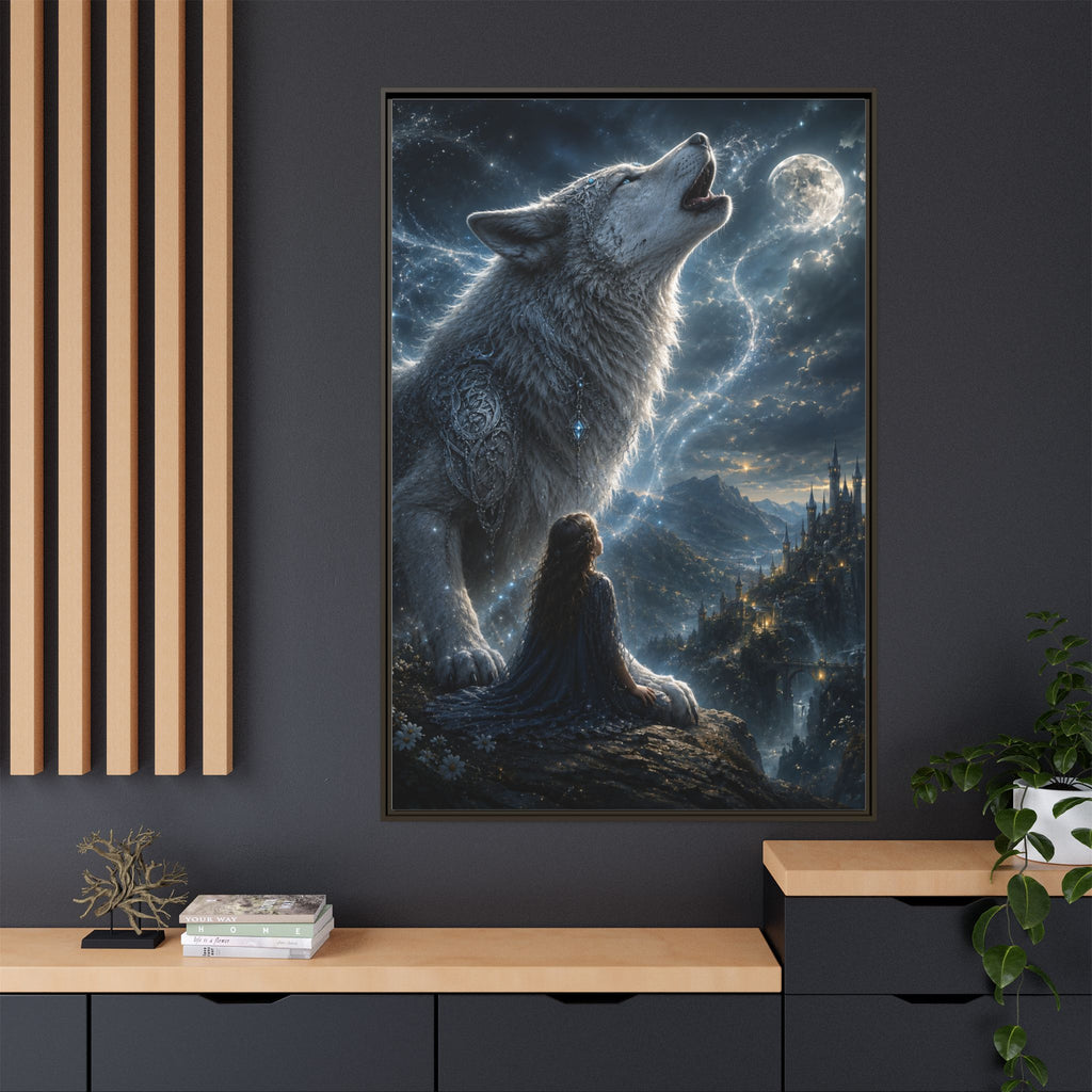 Howling Wolf Moon Matte Canvas Print — Framed Fantasy Wall Art