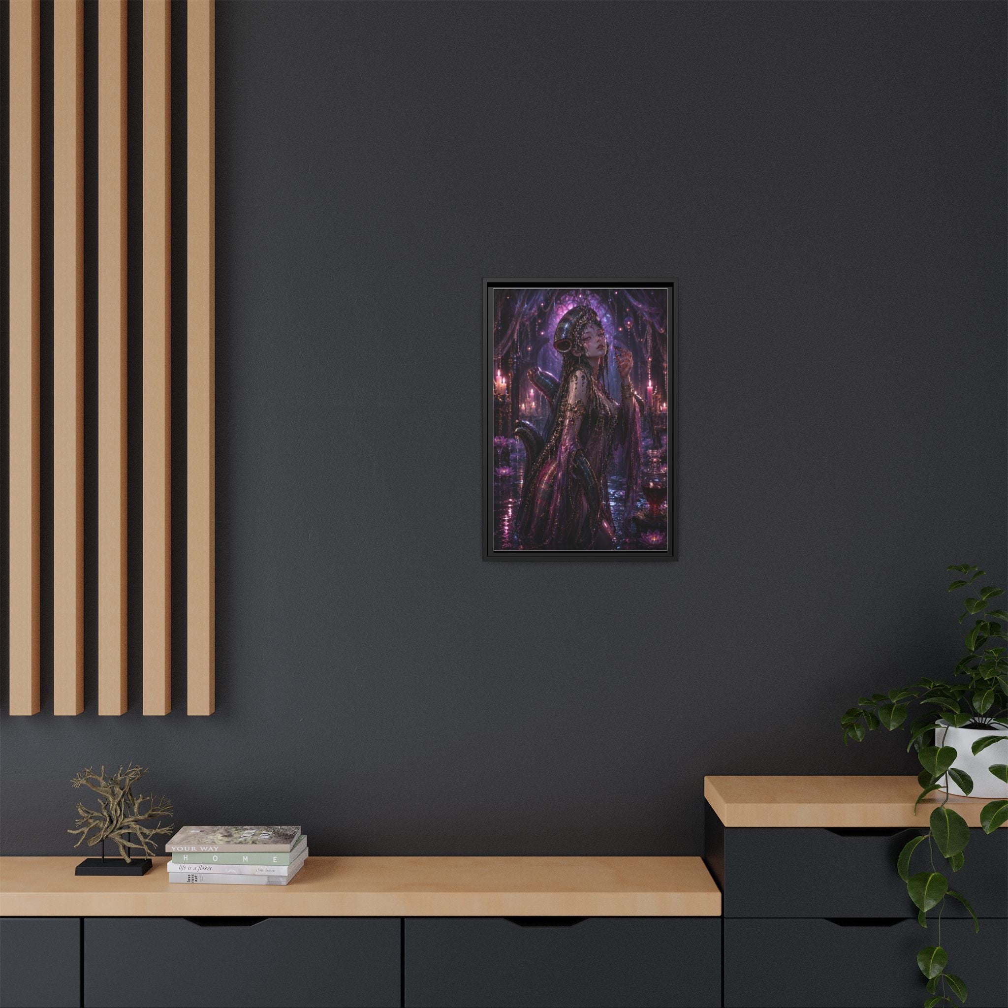Gothic Fantasy Goddess Matte Canvas Print — Framed Dark Purple Wall Art