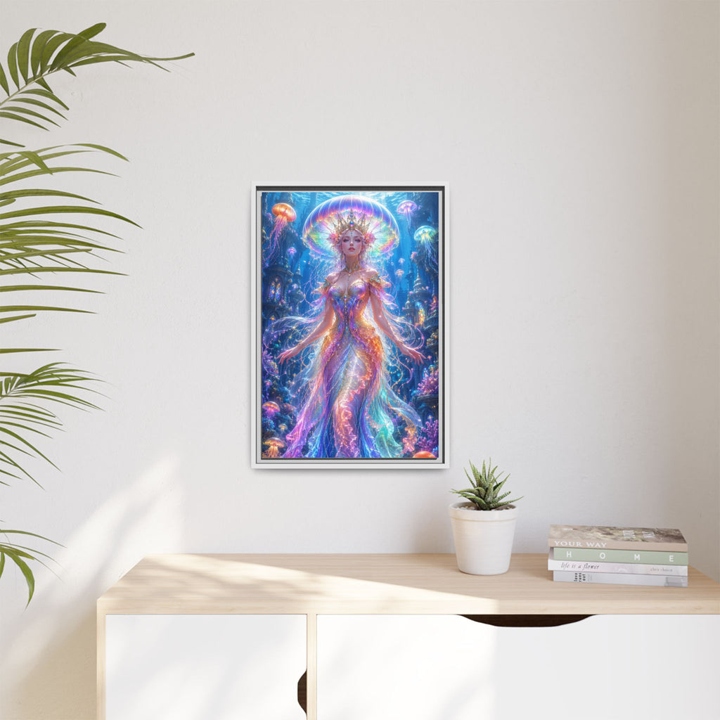Jellyfish Queen Framed Canvas Art — Vibrant Mermaid Goddess Wall Print