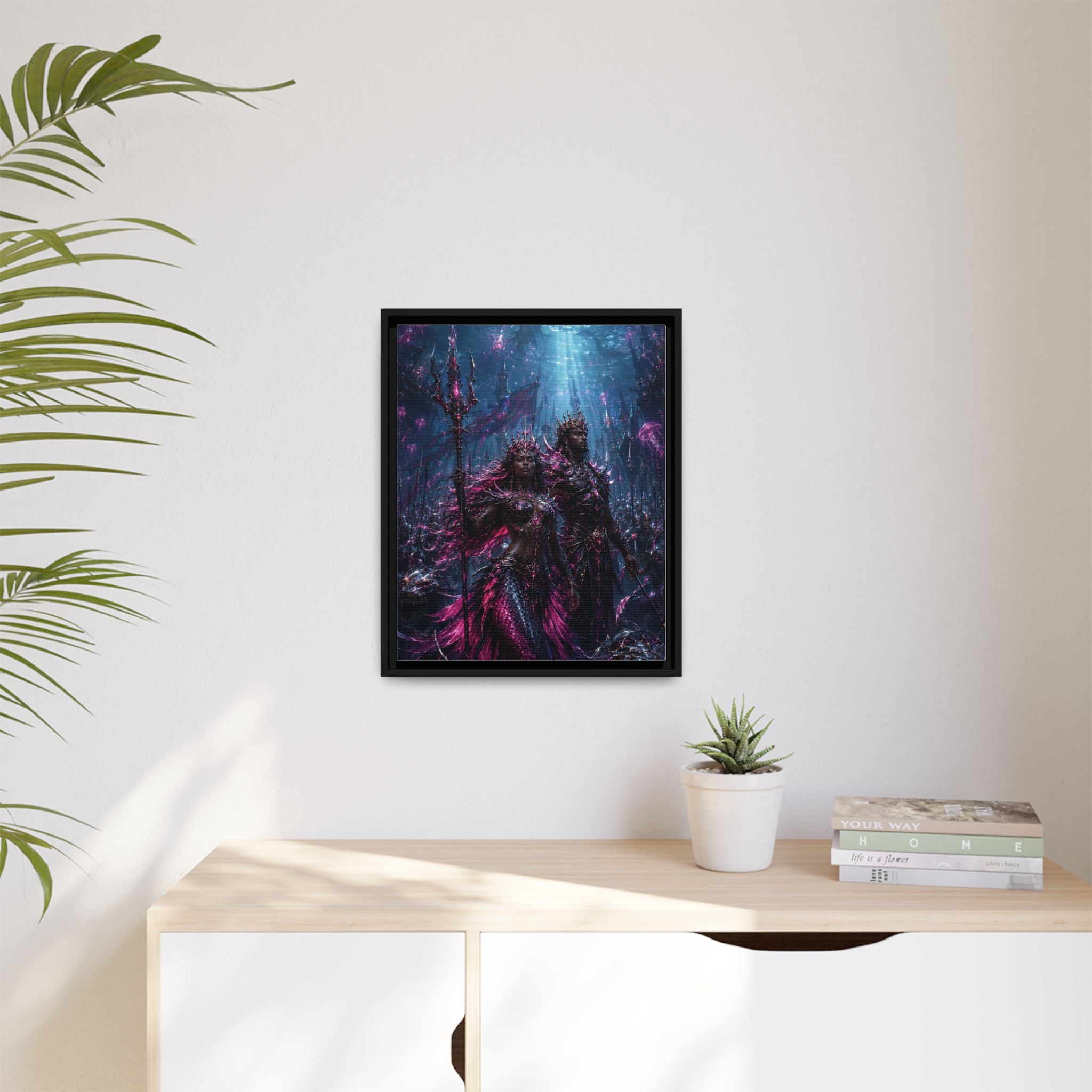 Framed Matte Canvas Print — Mystical Underwater King & Queen Artwork