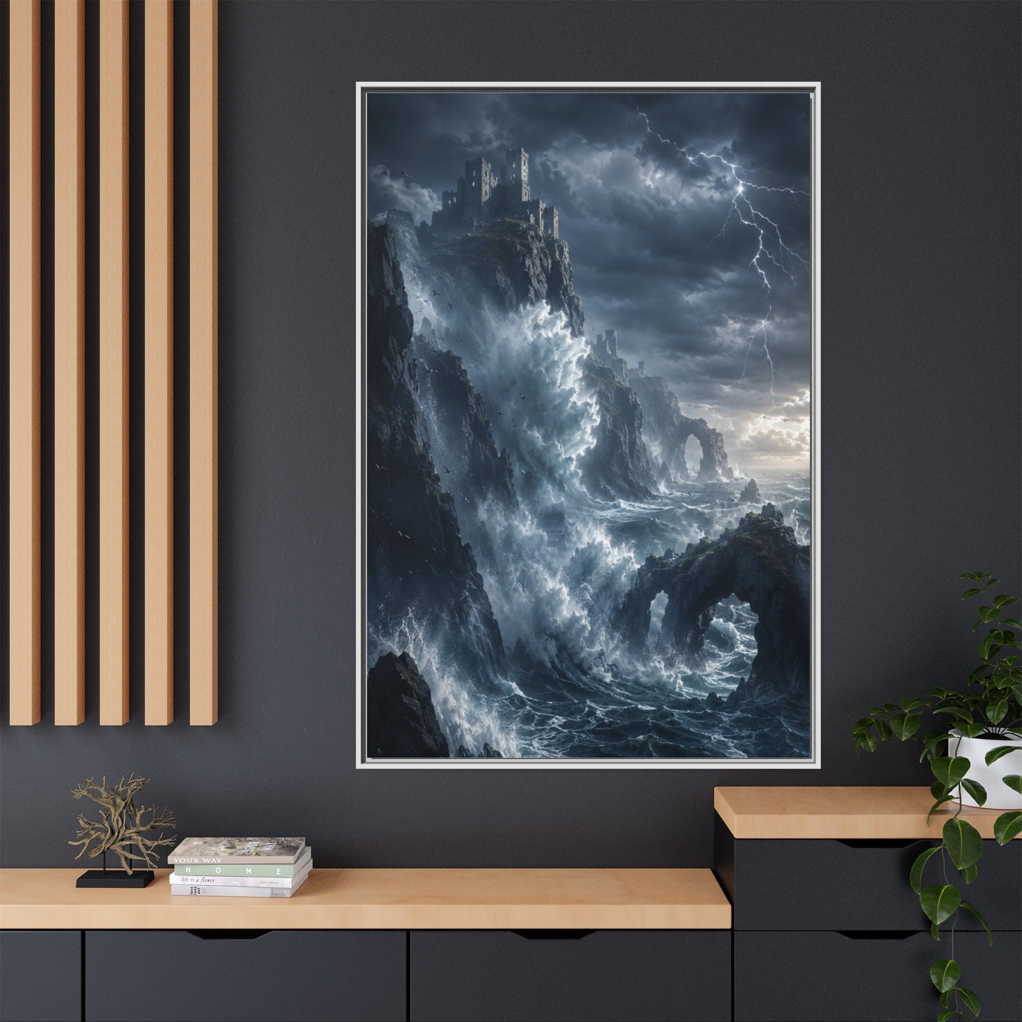Framed Matte Canvas - Stormy Ocean Fantasy Wall Art