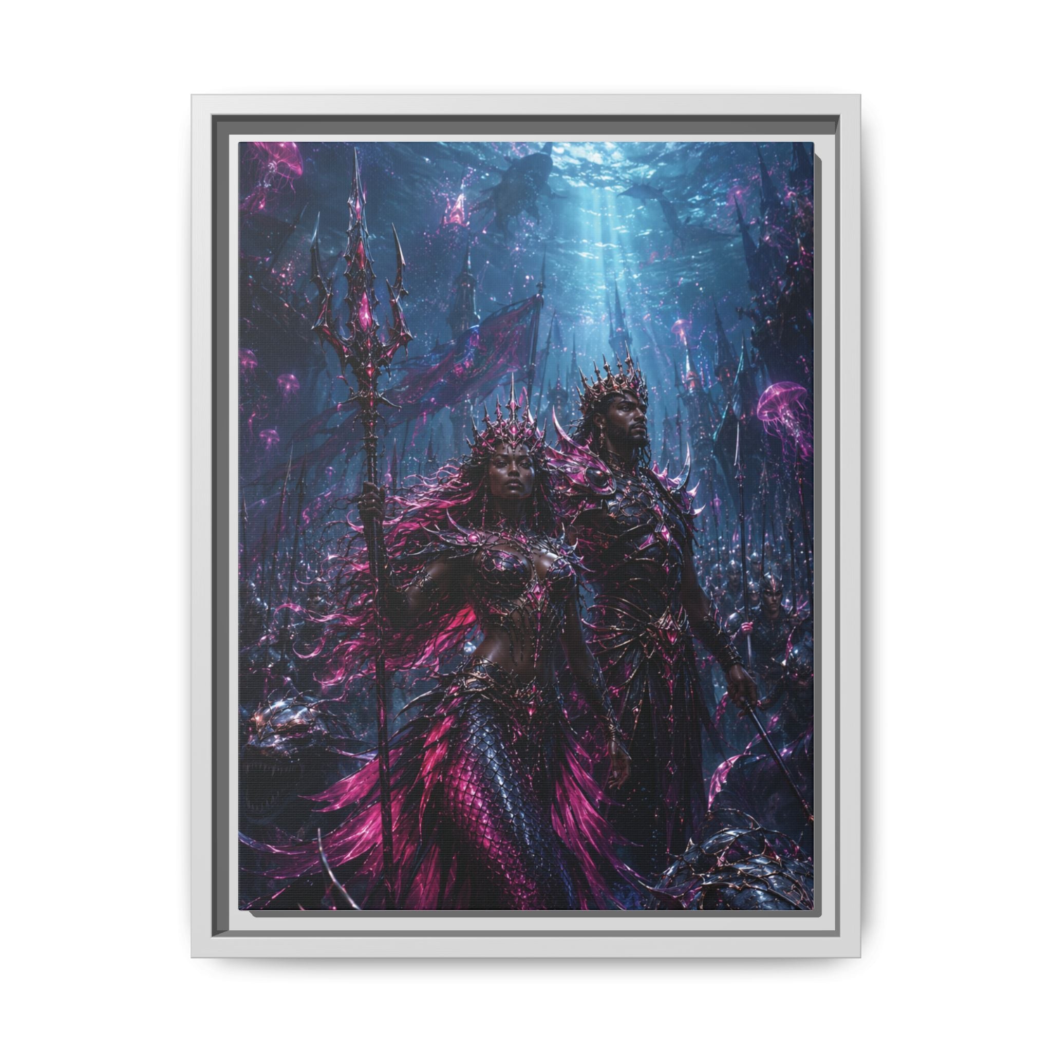 Framed Matte Canvas Print — Mystical Underwater King & Queen Artwork