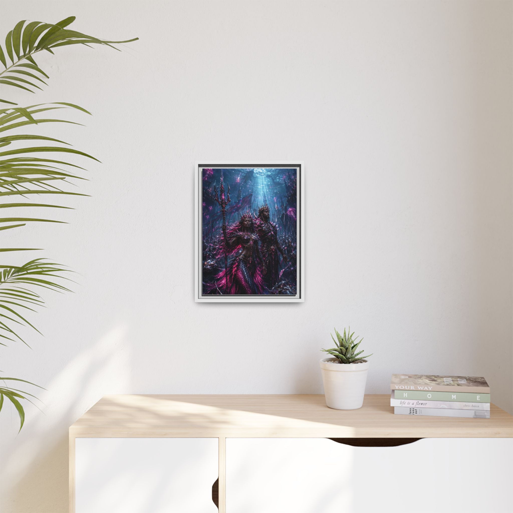 Framed Matte Canvas Print — Mystical Underwater King & Queen Artwork