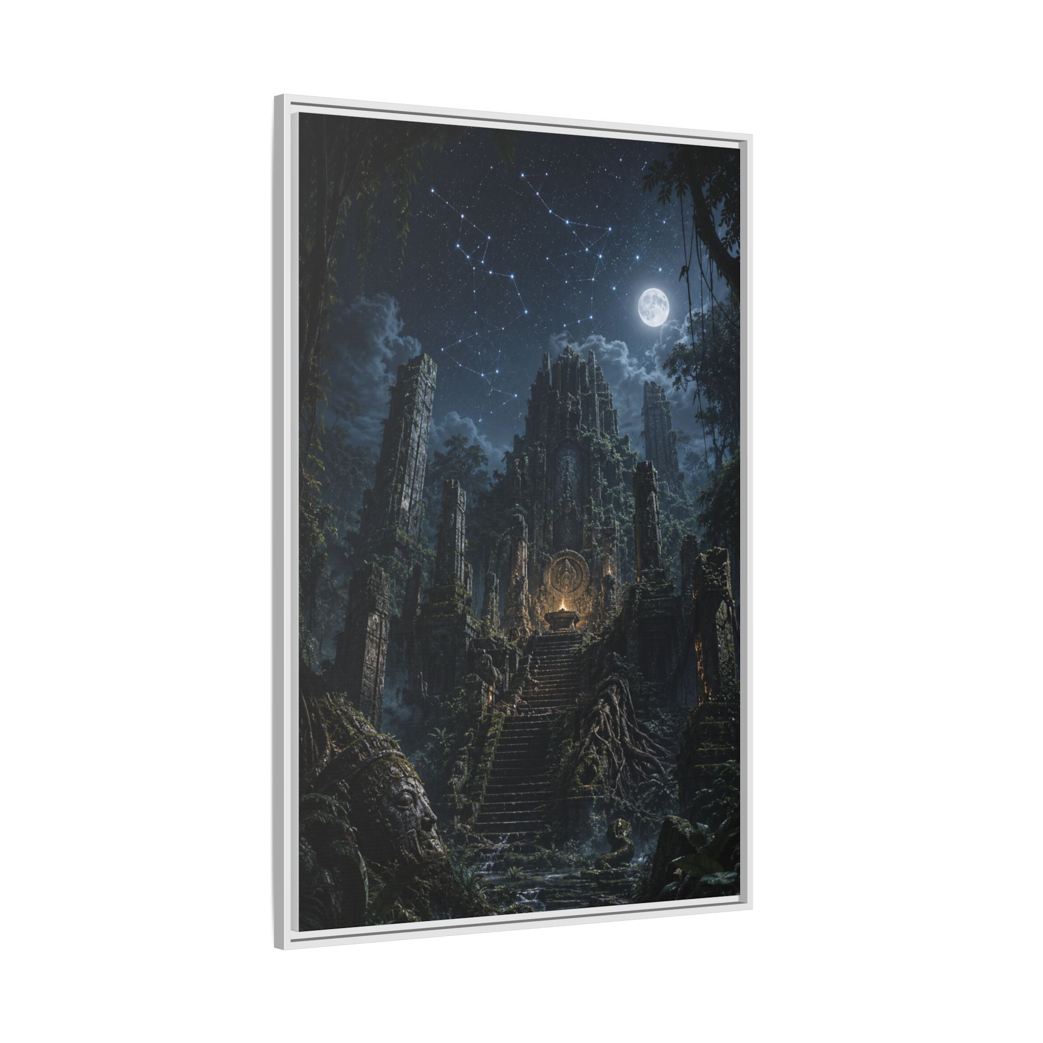 Framed Matte Canvas - Moonlit Ruins Fantasy Wall Art