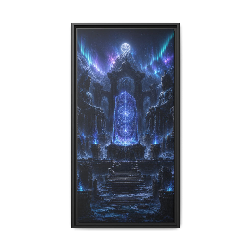 Mystic Portal Fine Art Paper Print — Neon Moonlit Temple Wall Decor