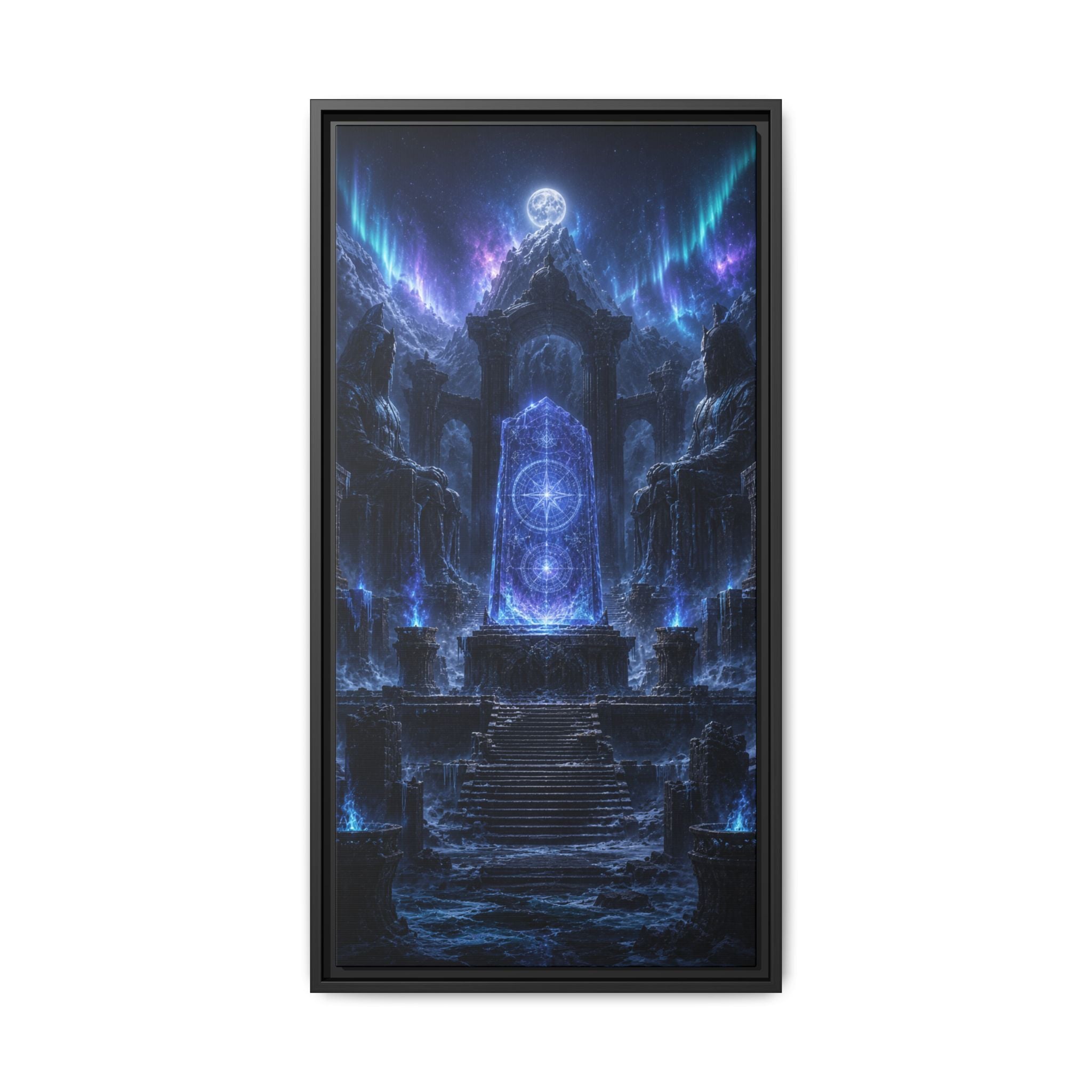 Mystic Portal Fine Art Paper Print — Neon Moonlit Temple Wall Decor