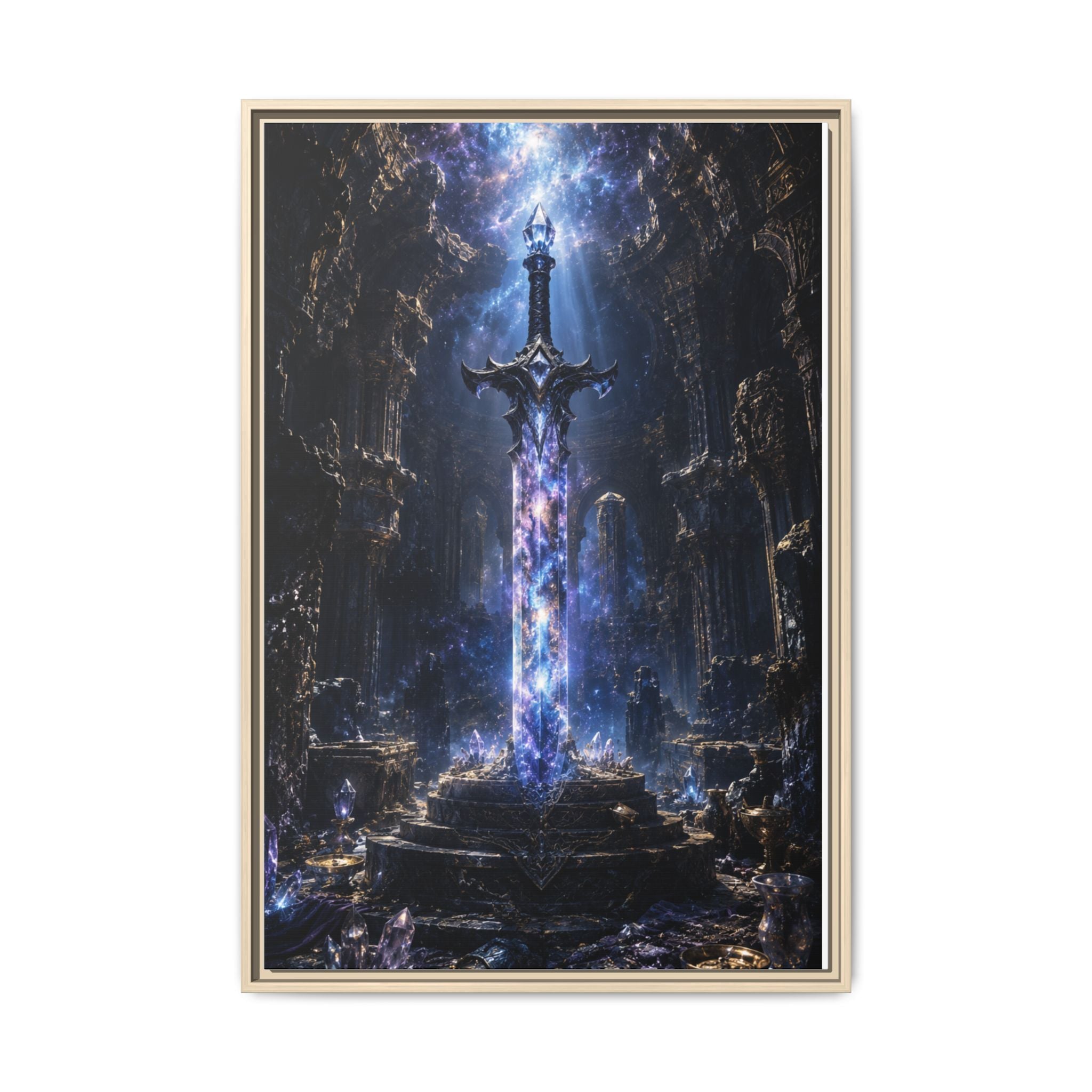 Framed Fantasy Sword Canvas — Mystical Glowing Blade Wall Art