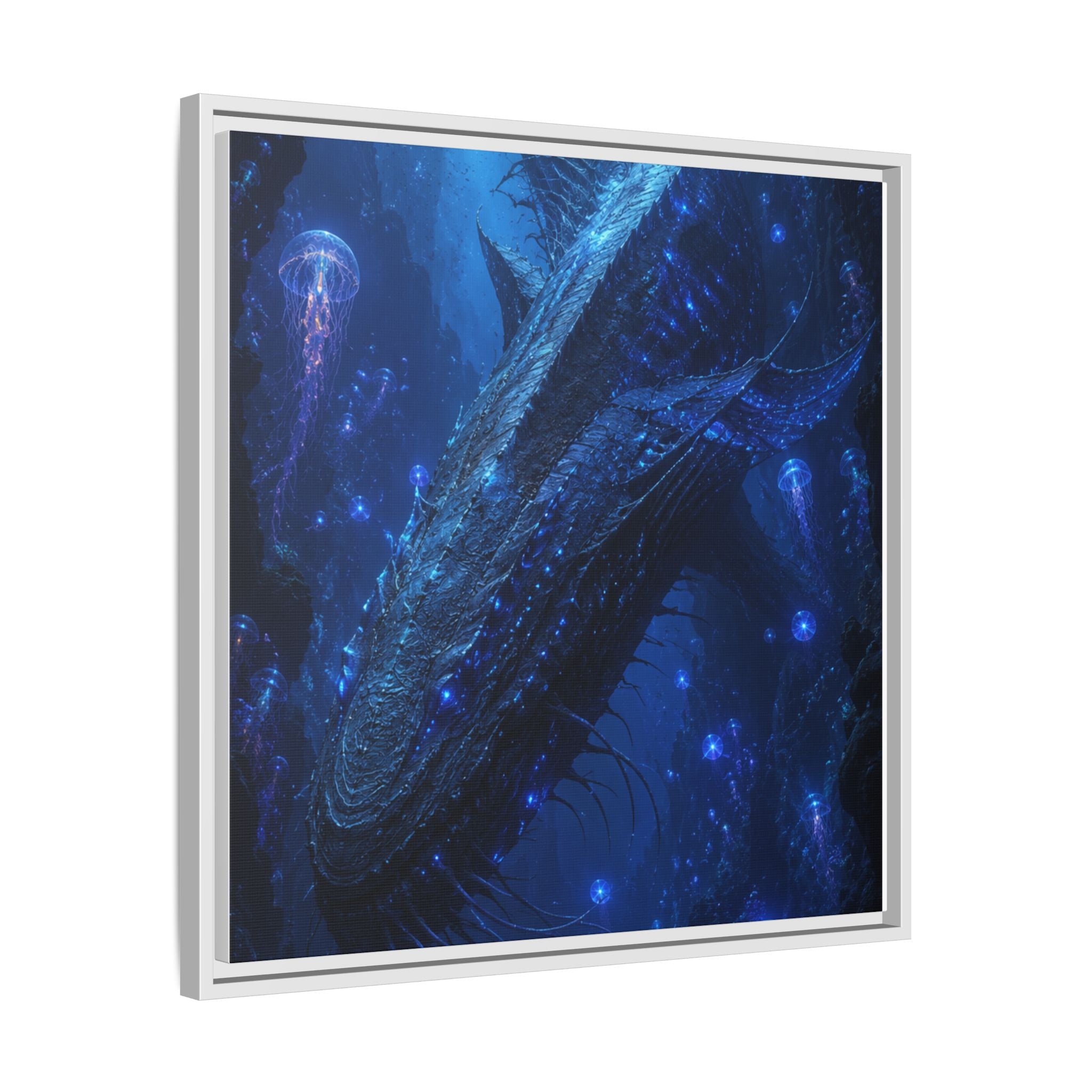 Framed Matte Canvas Art - Deep Sea Leviathan Fantasy Print