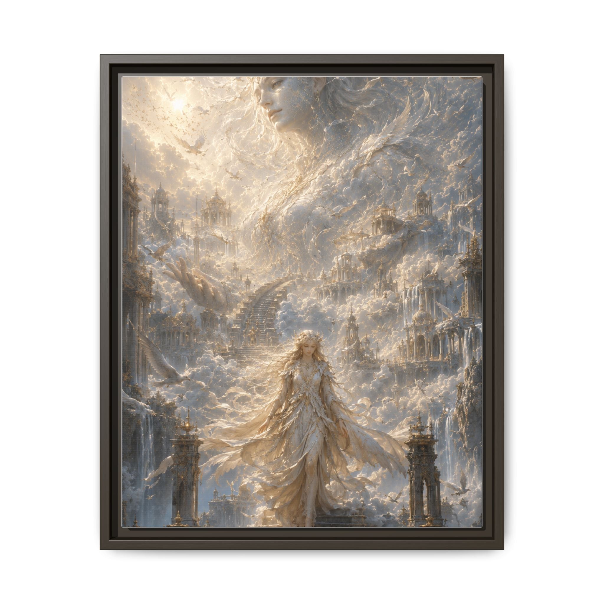 Ethereal Goddess Matte Framed Canvas Art — Dreamlike Fantasy Wall Decor