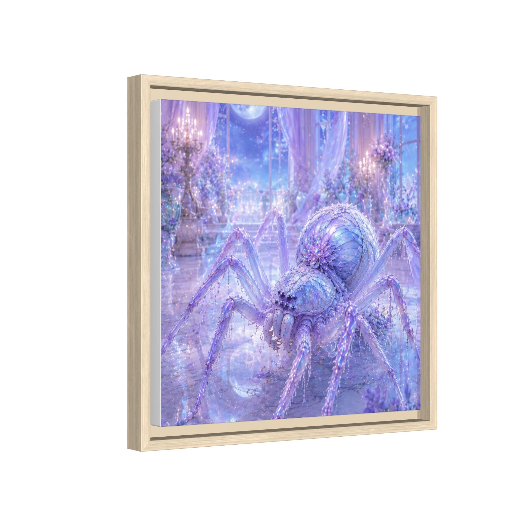 Moonlit Spider Fantasy Canvas Print — Lavender Enchanted Wall Art (Framed)