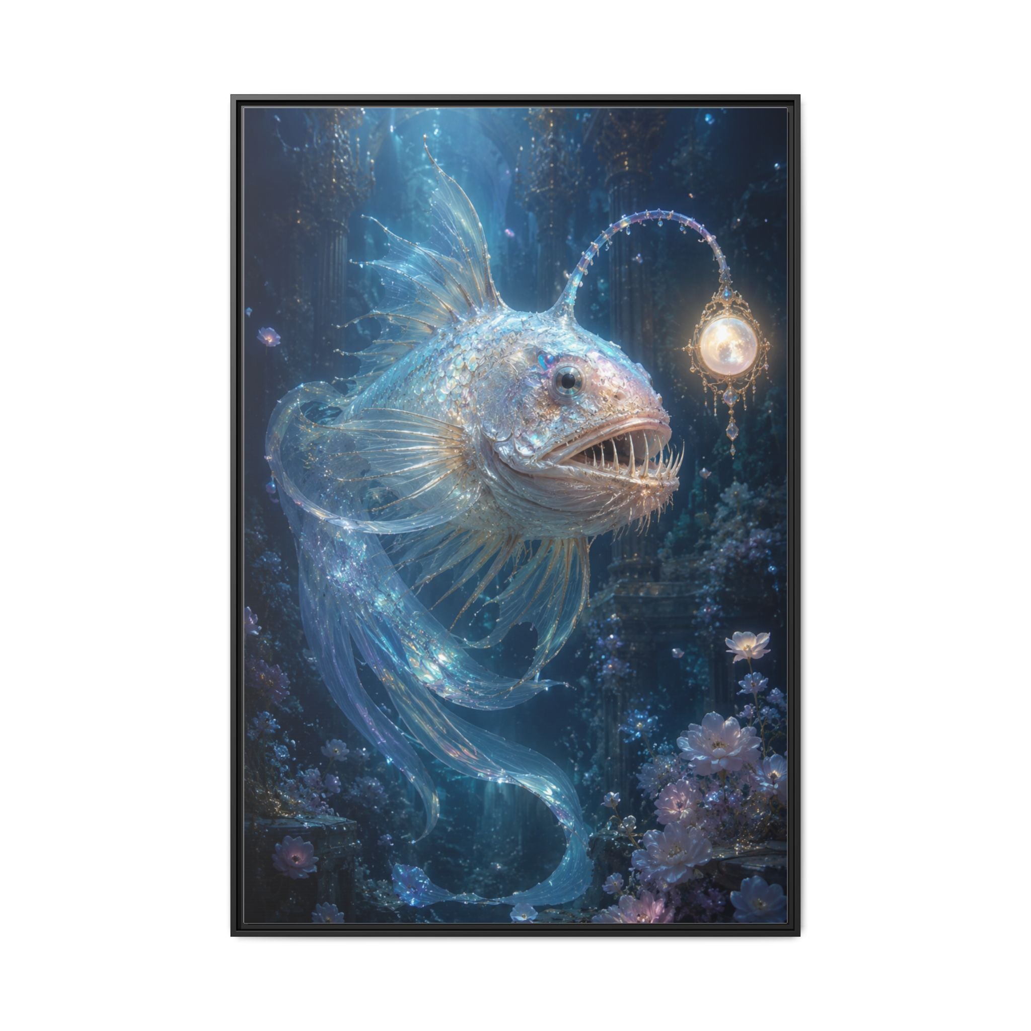 Anglerfish Fantasy Matte Canvas Print — Framed Ocean Wall Art