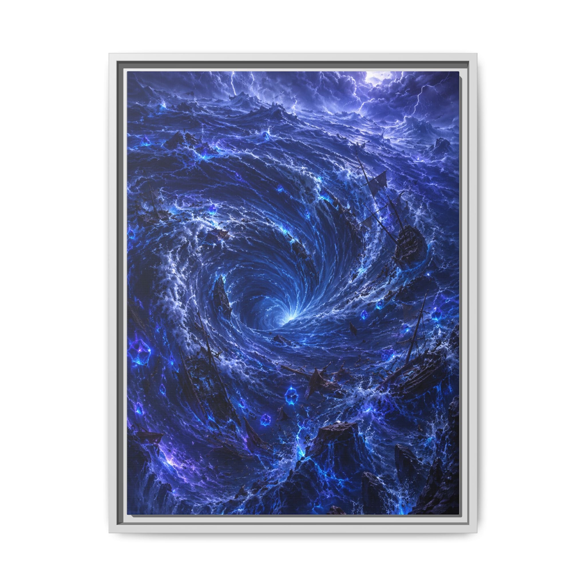 Framed Matte Canvas - Blue Cosmic Vortex Wall Art